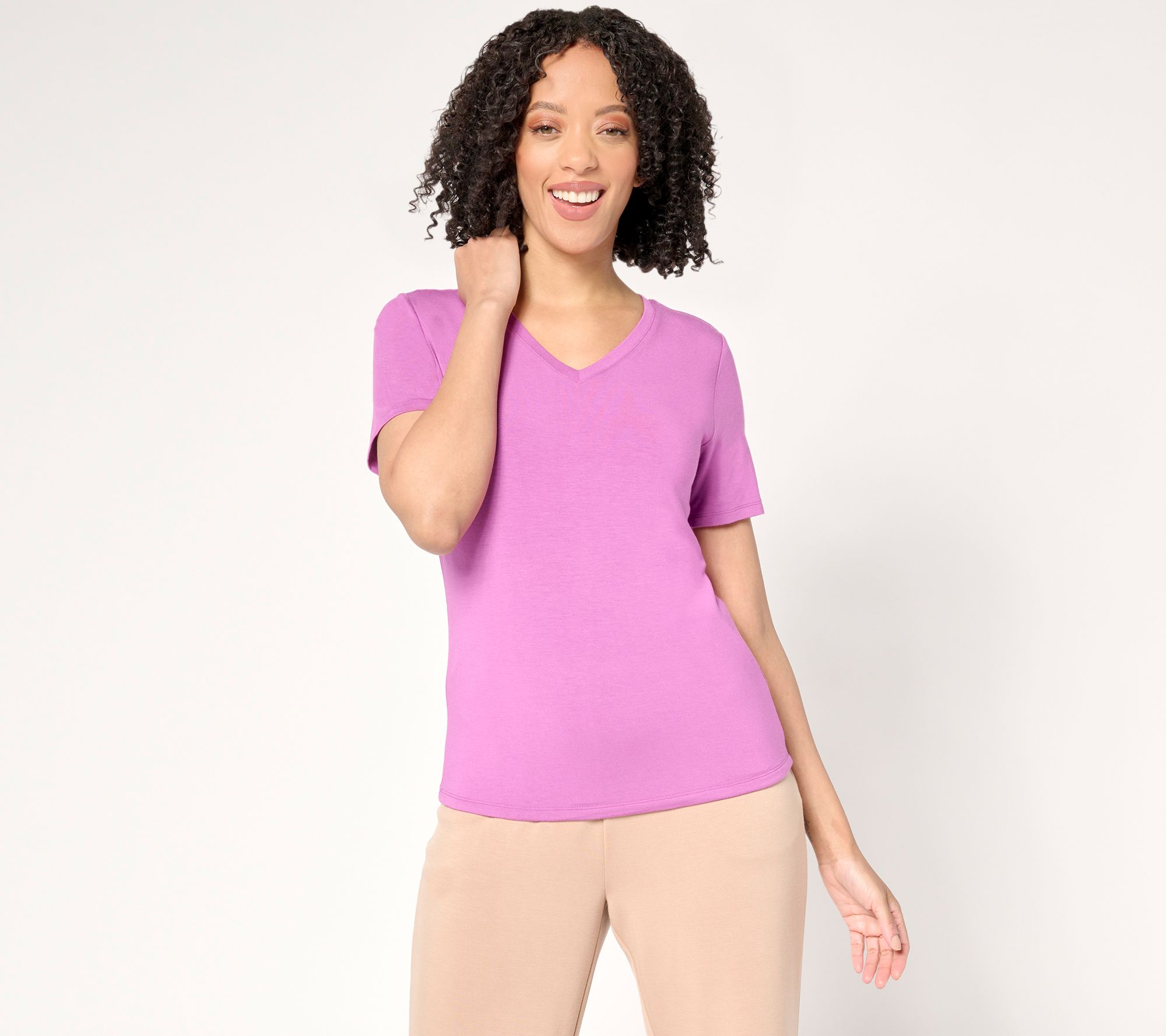 "As Is" Joan Rivers Wardrobe Builders Butter V-Neck Shirt