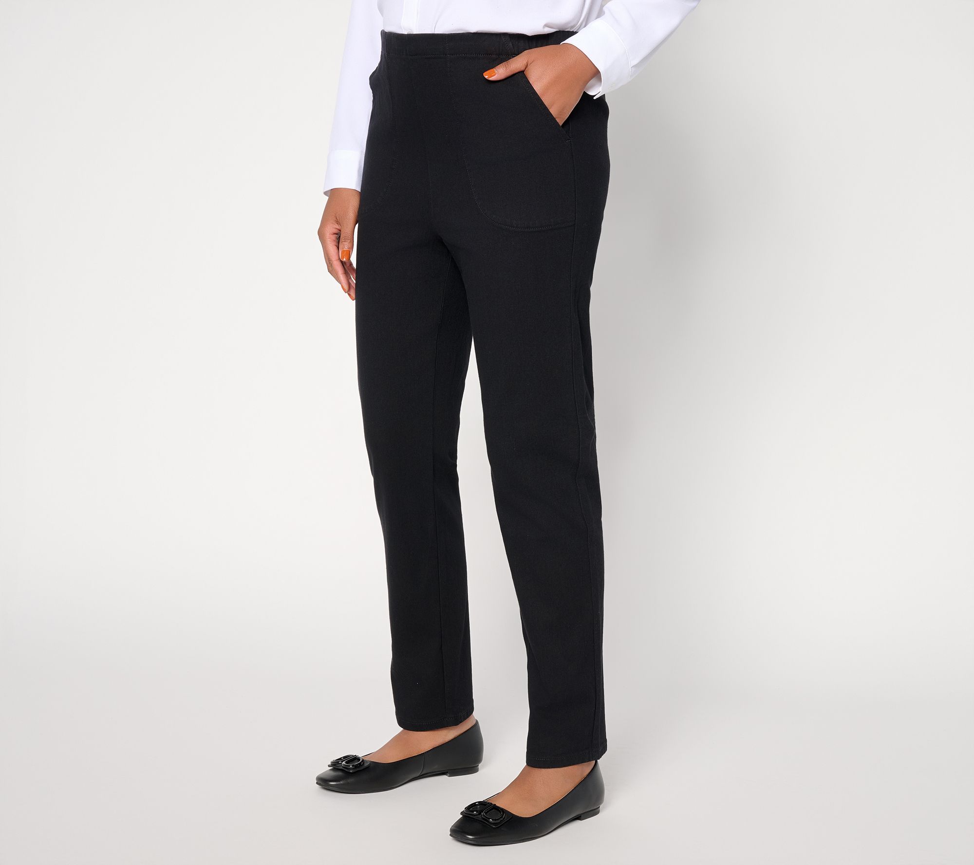 Denim & Co. Tall Black Flat Front Denim Side Pocket Pant