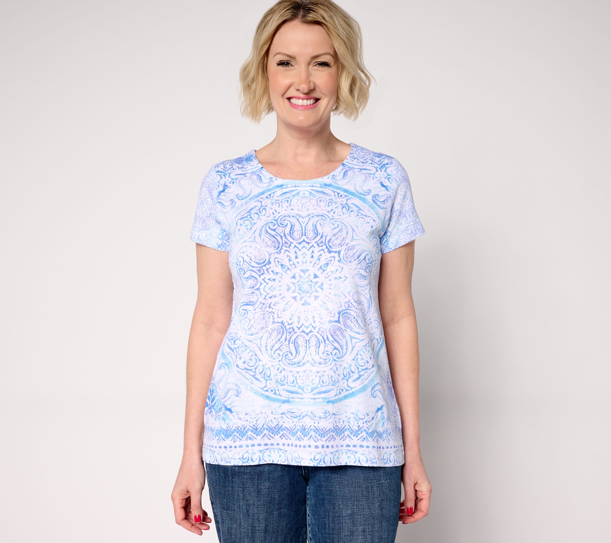 "As Is" Belle Boho by Kim Gravel Slub Knit Exotique Tile Print Top