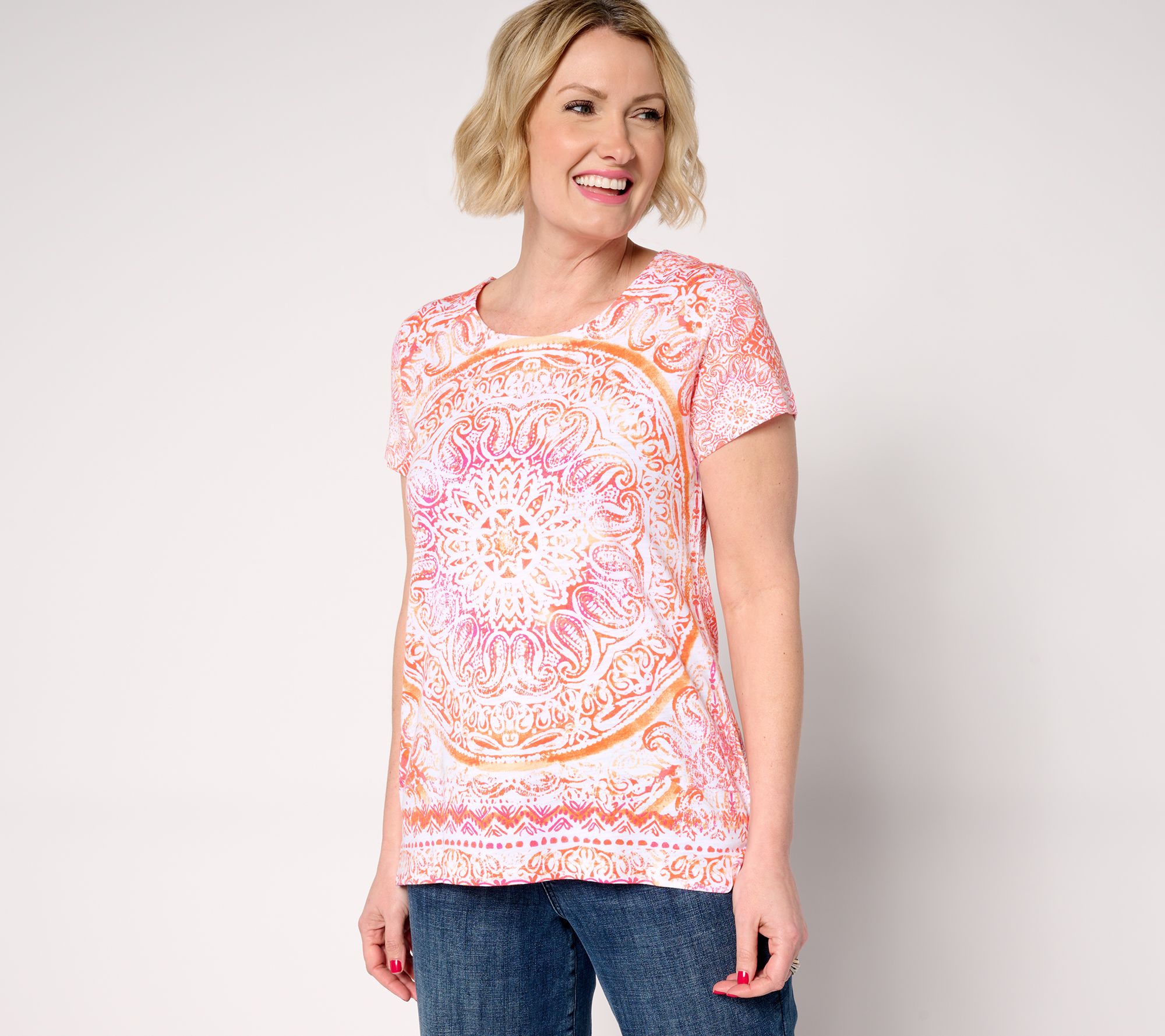 "As Is" Belle Boho by Kim Gravel Slub Knit Exotique Tile Print Top