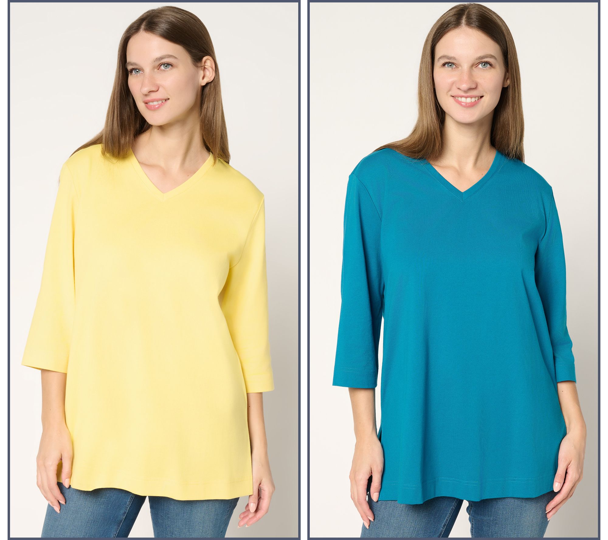 "As Is" Denim & Co. Essentials Petite Cotton Jersey 2-Pack Tunic
