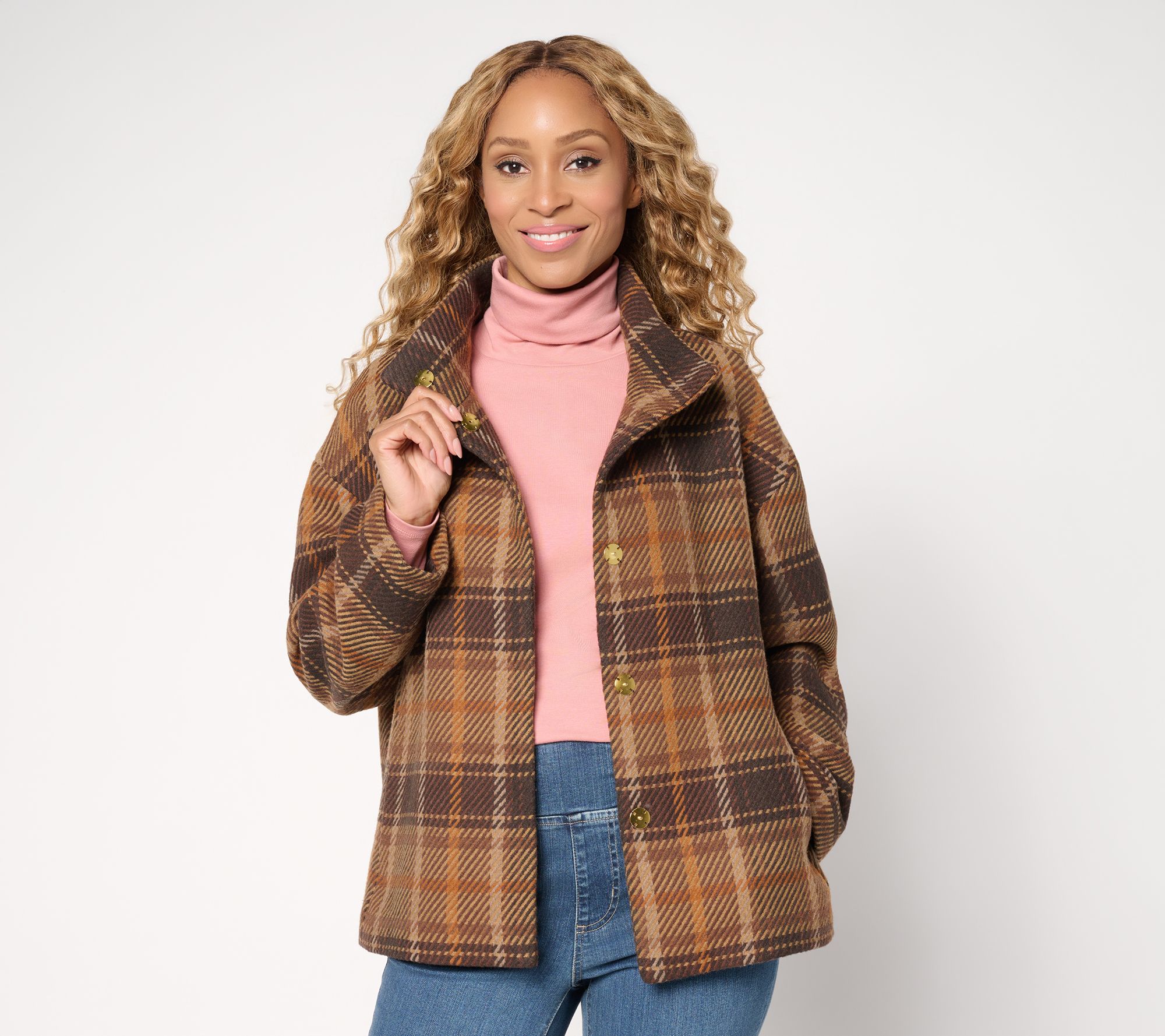Susan Graver Plaid Jacquard Woven Snap-Front Jacket