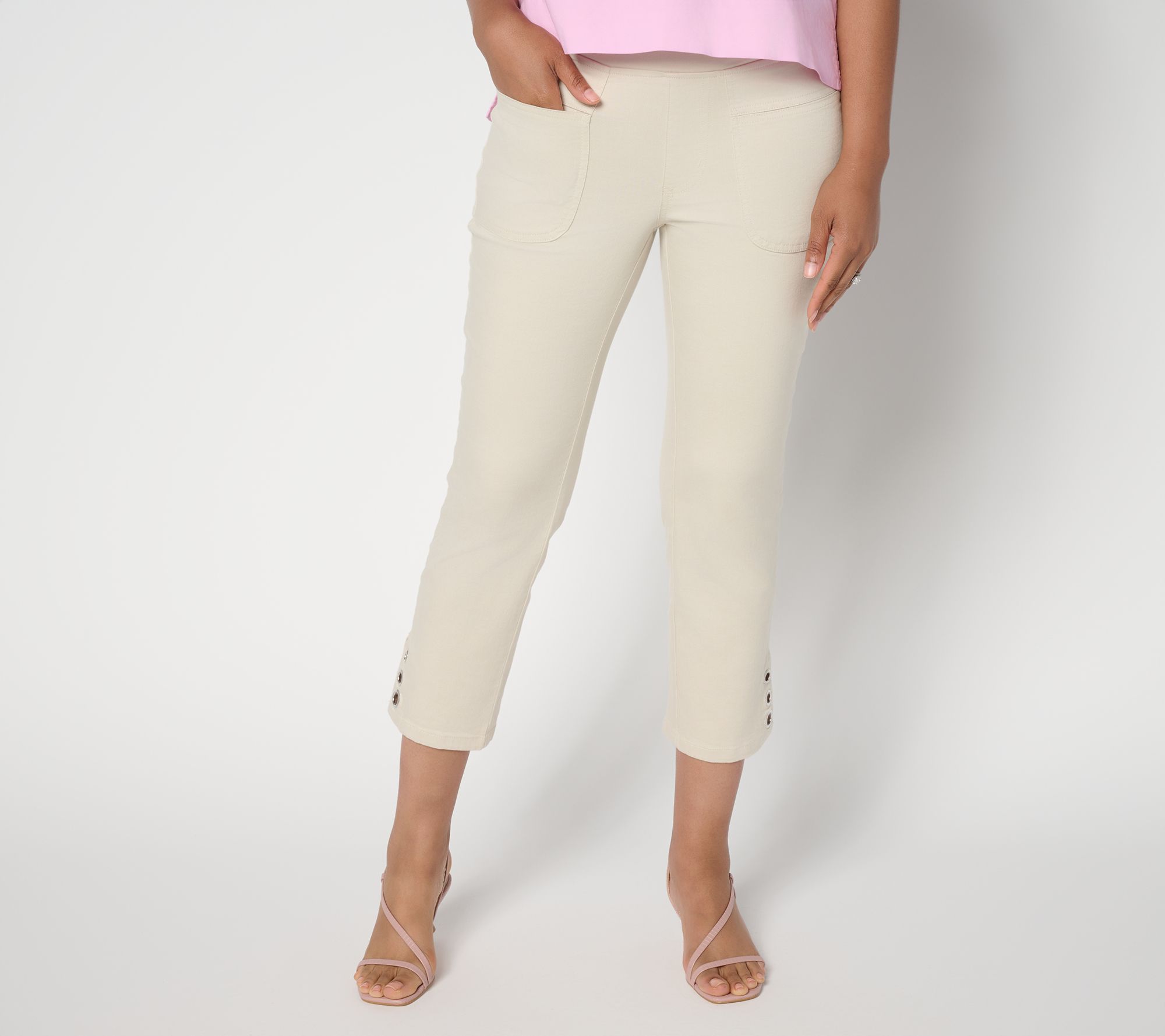 "As Is" Belle by Kim Gravel Reg TripleLuxe Twill Grommet Cropped Jean