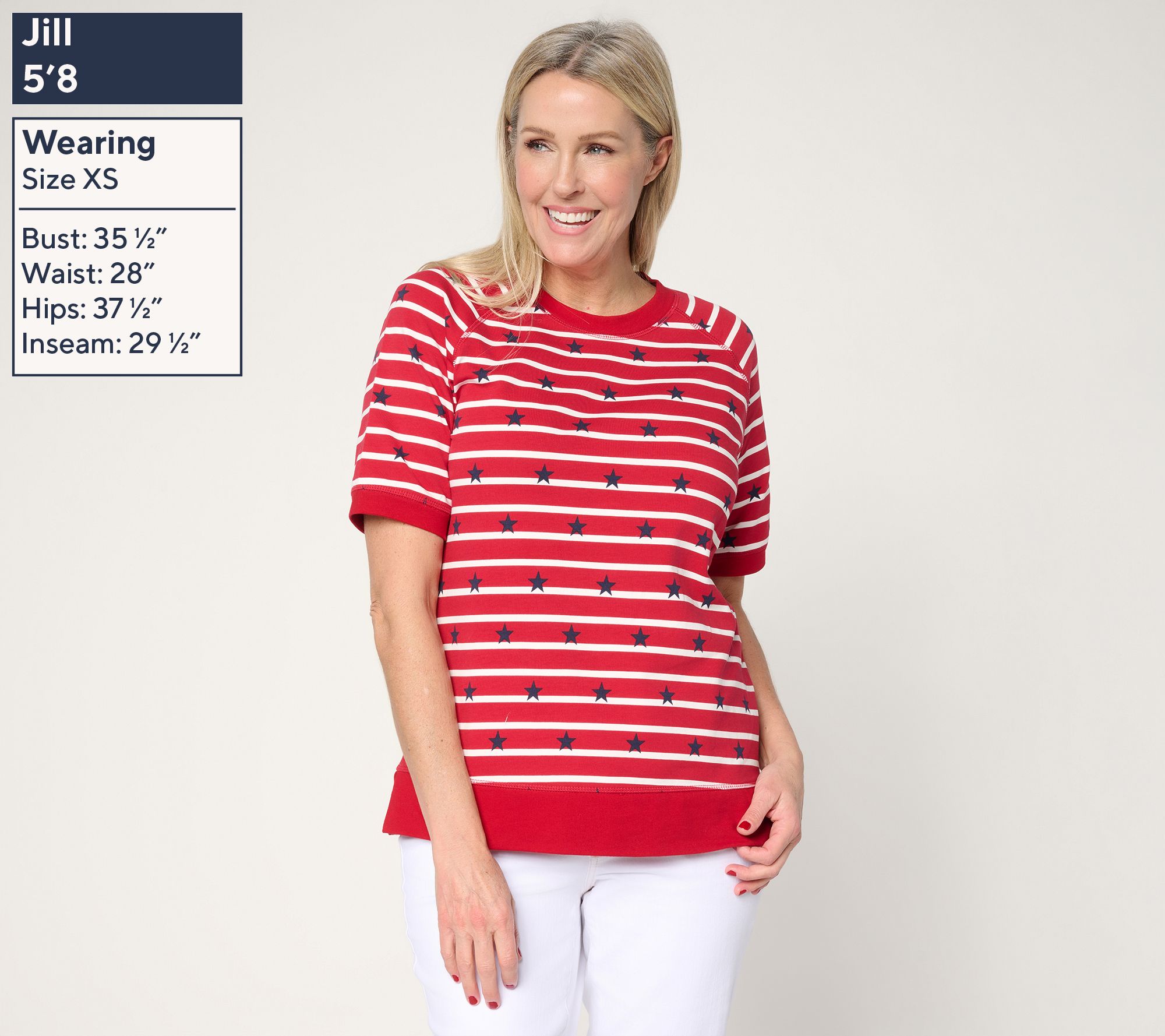 トップス KY Belle by Kim Gravel French Terry Stars Short Sleeved Striped Top