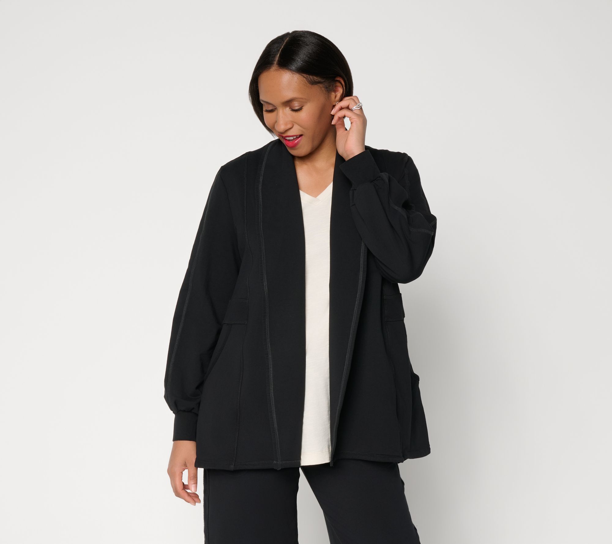 LOGO Lounge by Lori Goldstein Open Front Shawl Collar Cardigan