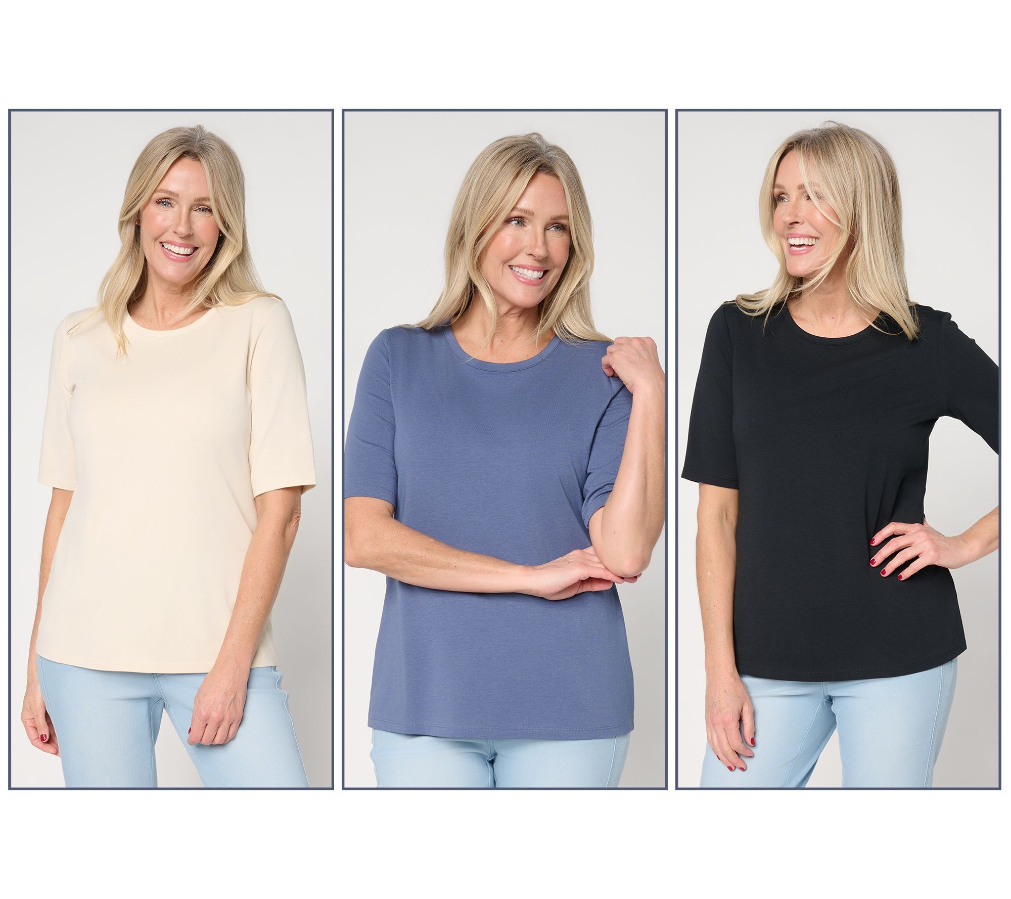 Denim & Co. Essentials Favorite Jersey 3-Pack Elbow Sleeve Tops