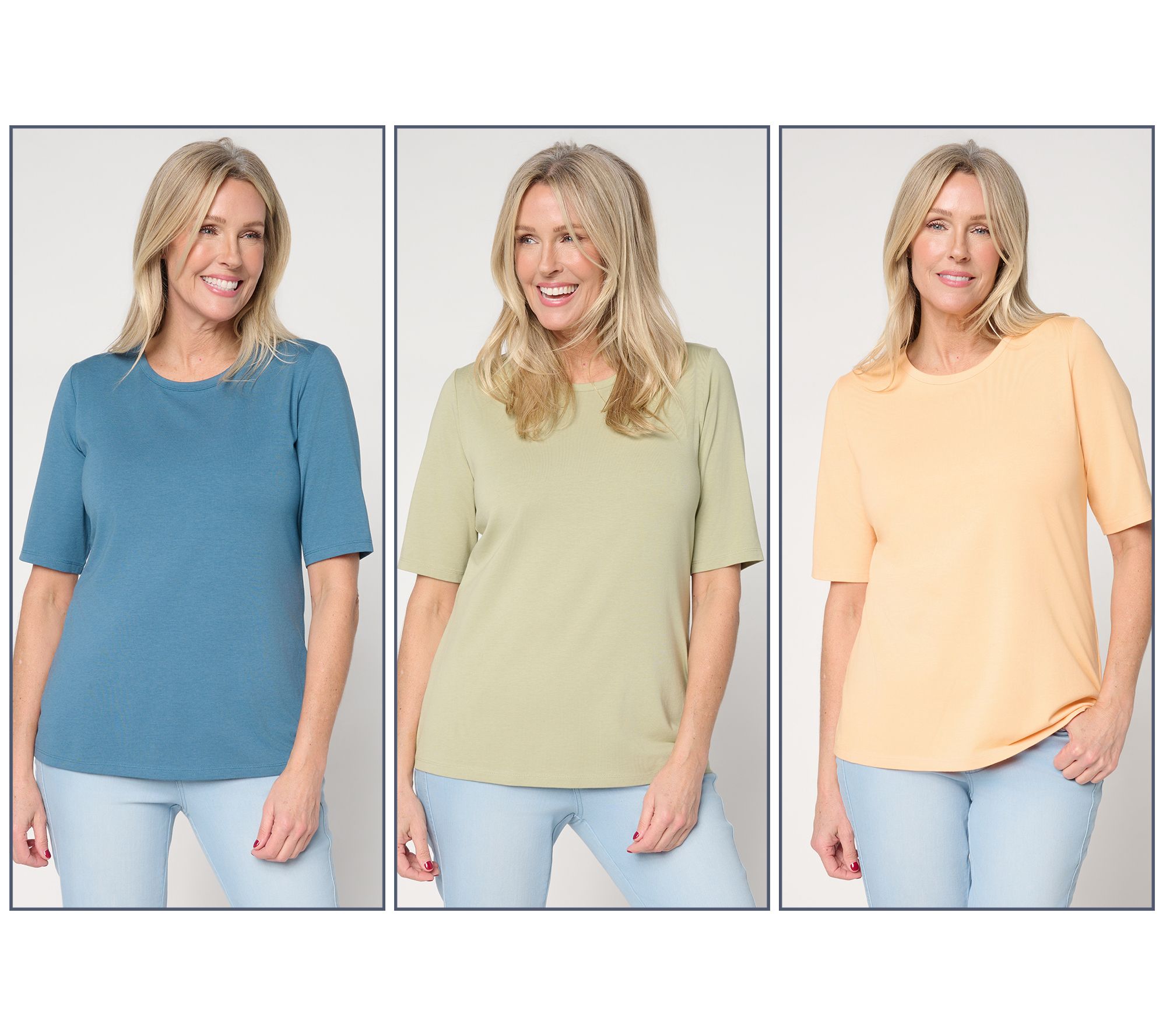 Denim & Co. Essentials Favorite Jersey 3-Pack Elbow Sleeve Tops