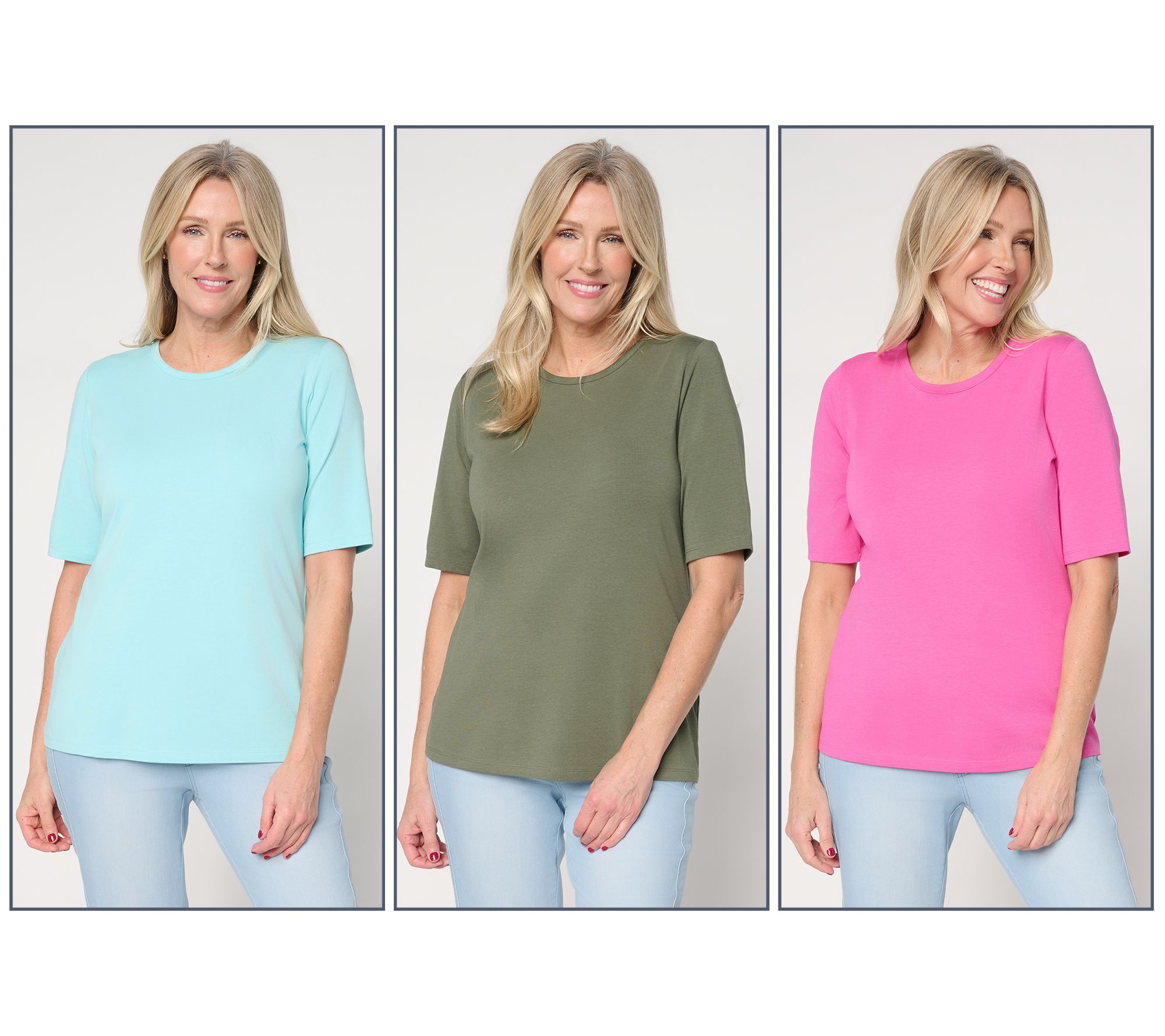 Denim & Co. Essentials Favorite Jersey 3-Pack Elbow Sleeve Tops