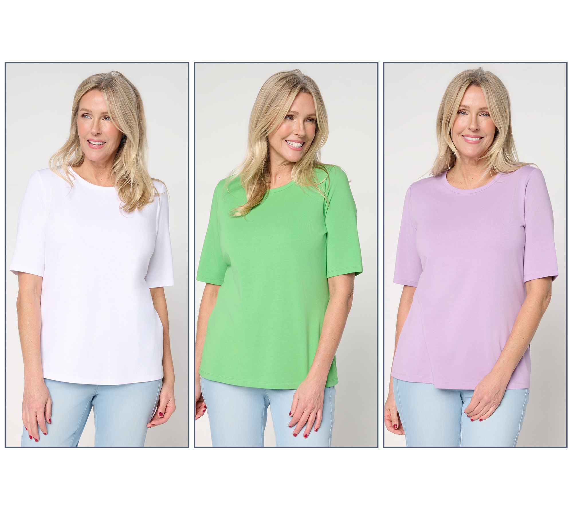 Denim & Co. Essentials Favorite Jersey 3-Pack Elbow Sleeve Tops