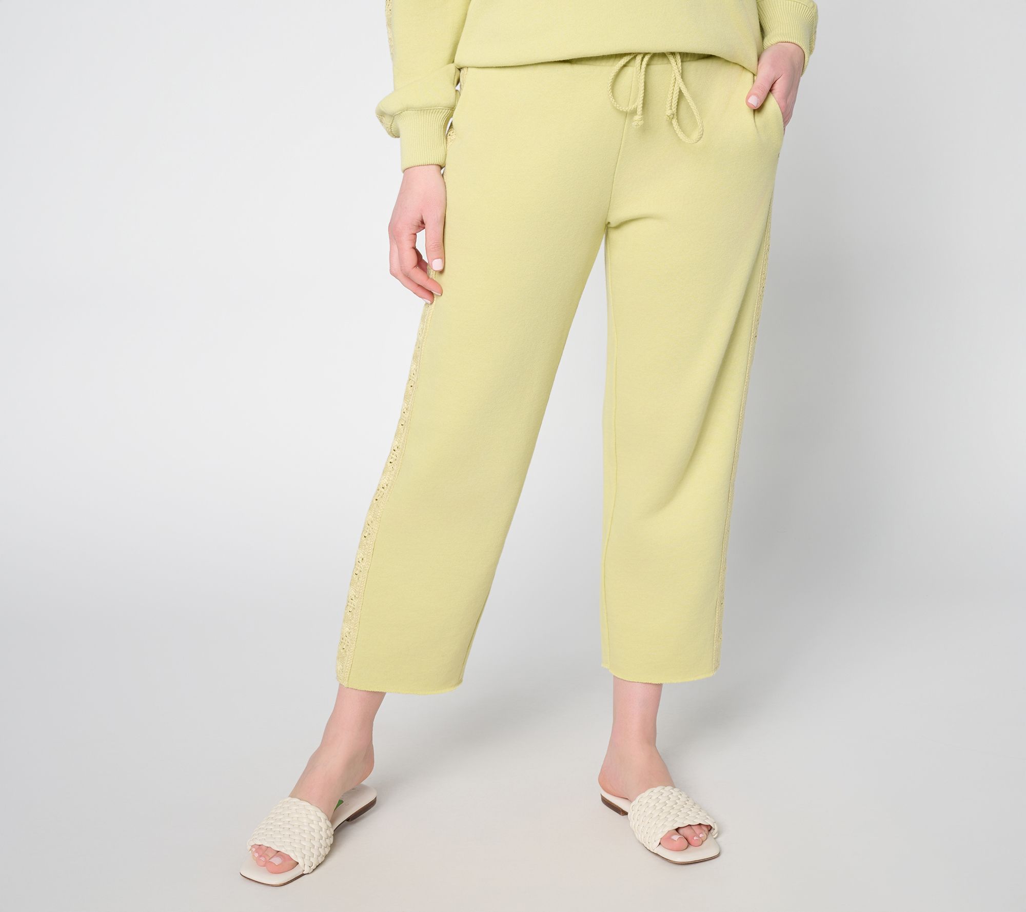 Peace Love World Boheme Petite Cropped Pants with Crochet Trim