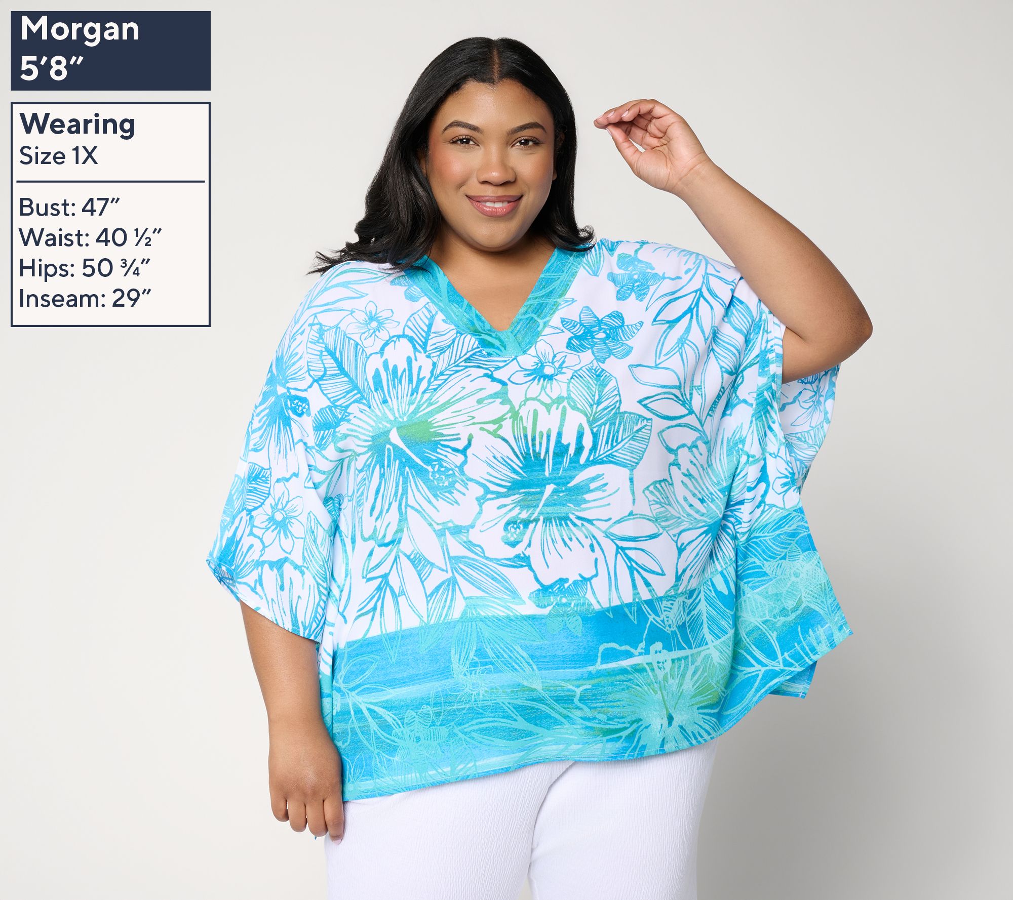 Belle Beach by Kim Gravel Hibiscus Kiss Border Trim Poncho - QVC.com