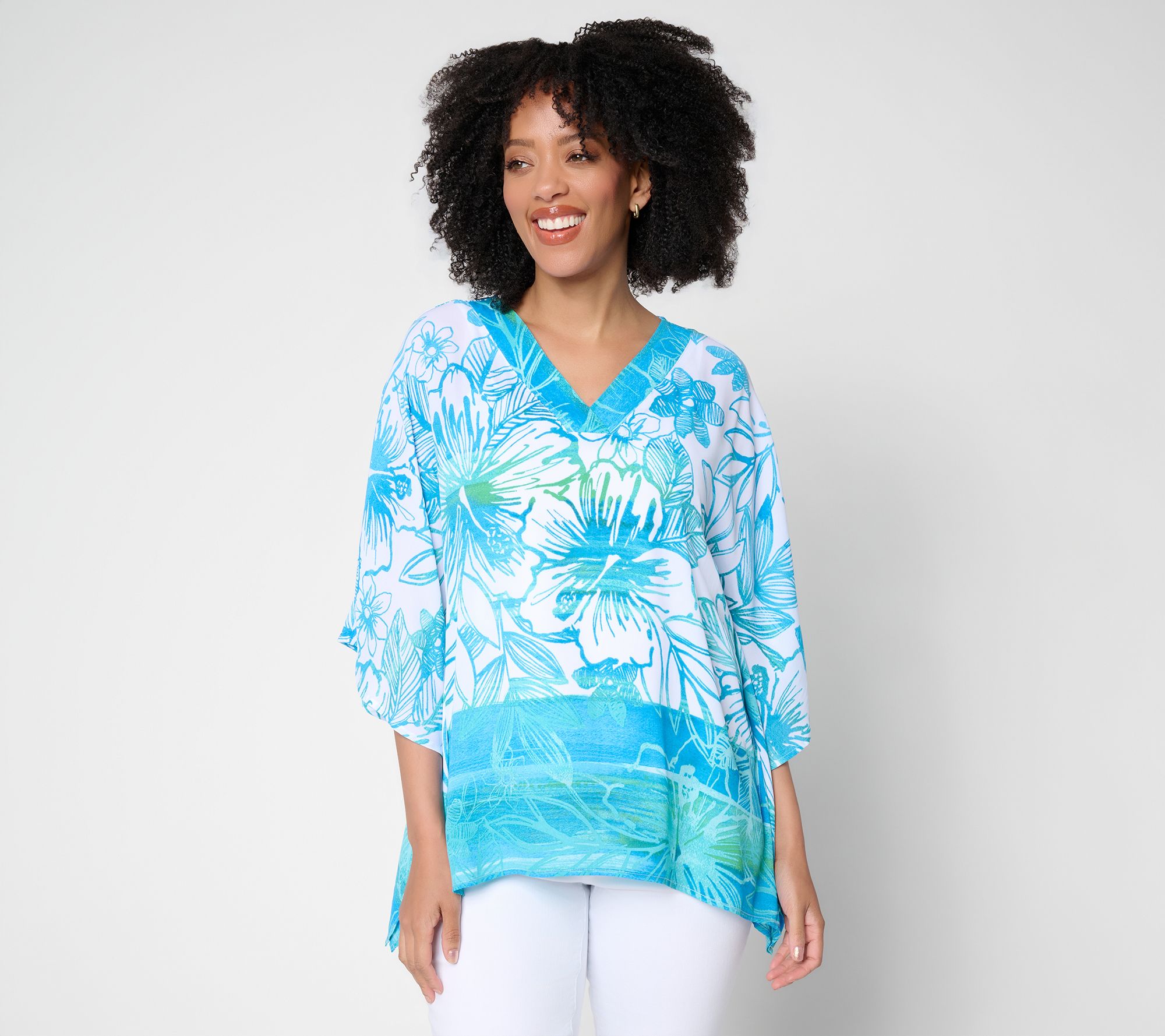 Belle Beach by Kim Gravel Hibiscus Kiss Border Trim Poncho