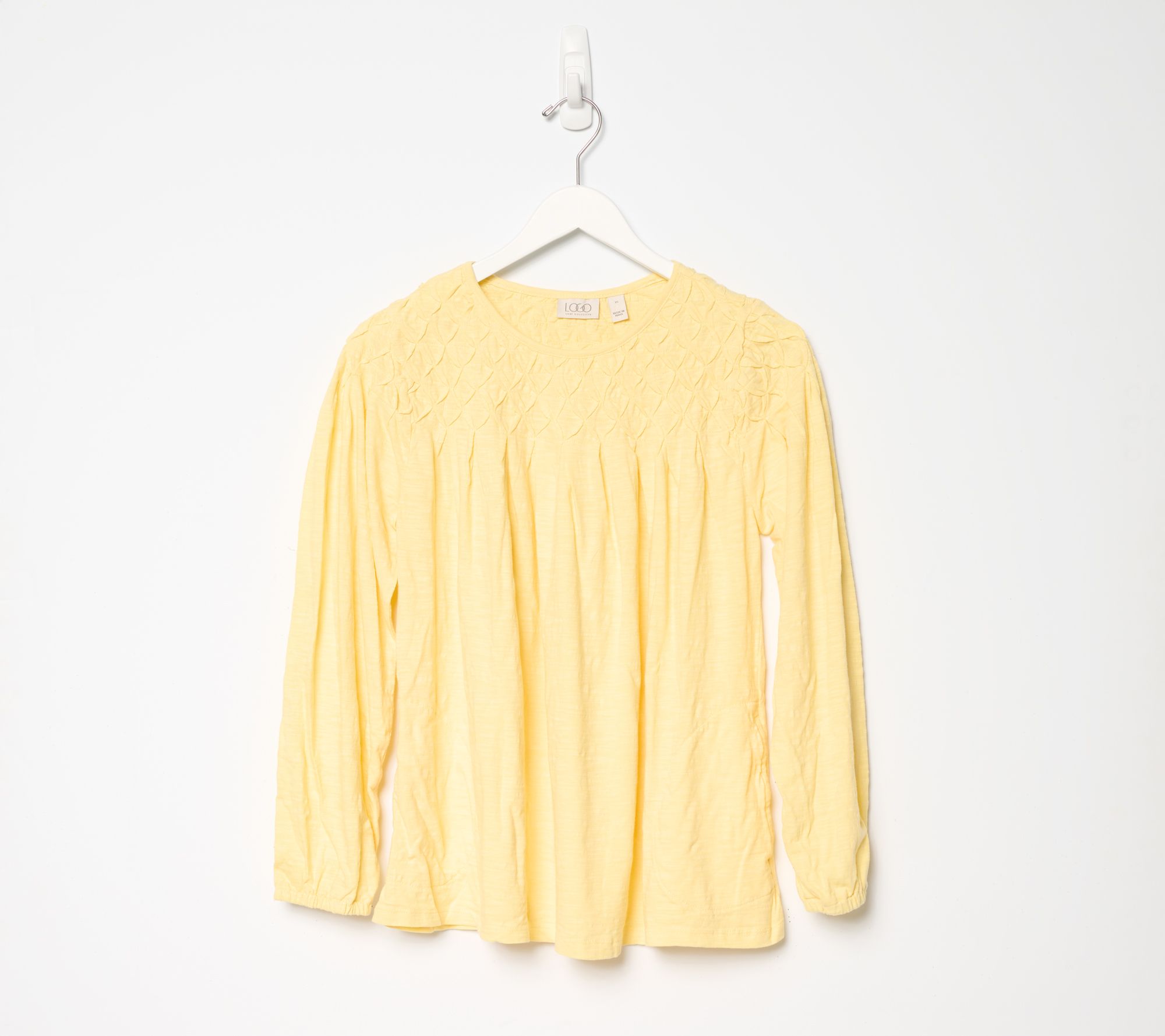 LOGO by Lori Goldstein 100% Cotton Pintuck Detail Long Sleeve Top