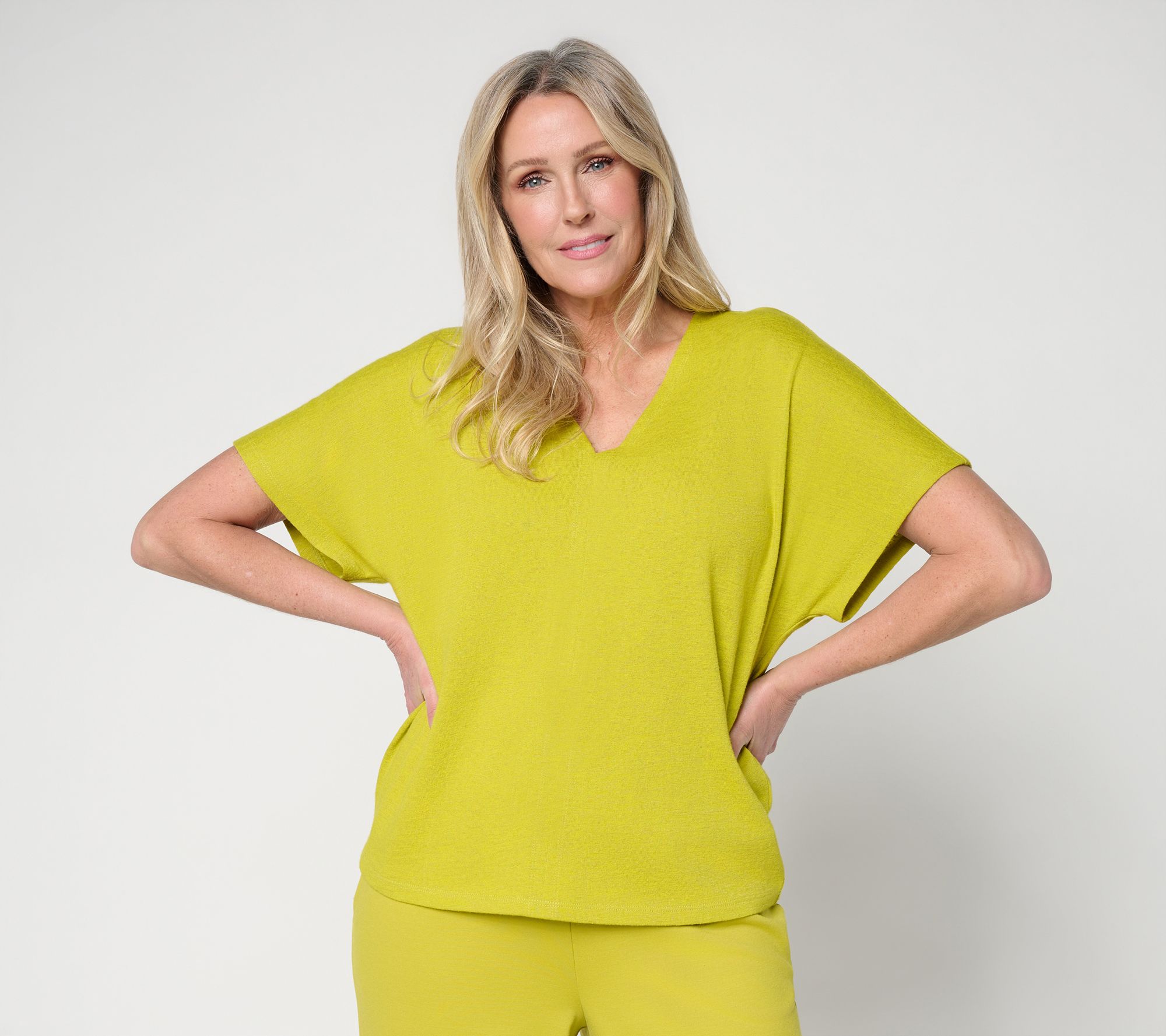  Carla Rockmore Collection V-Neck Dolman Sleeve Slub Knit Tee