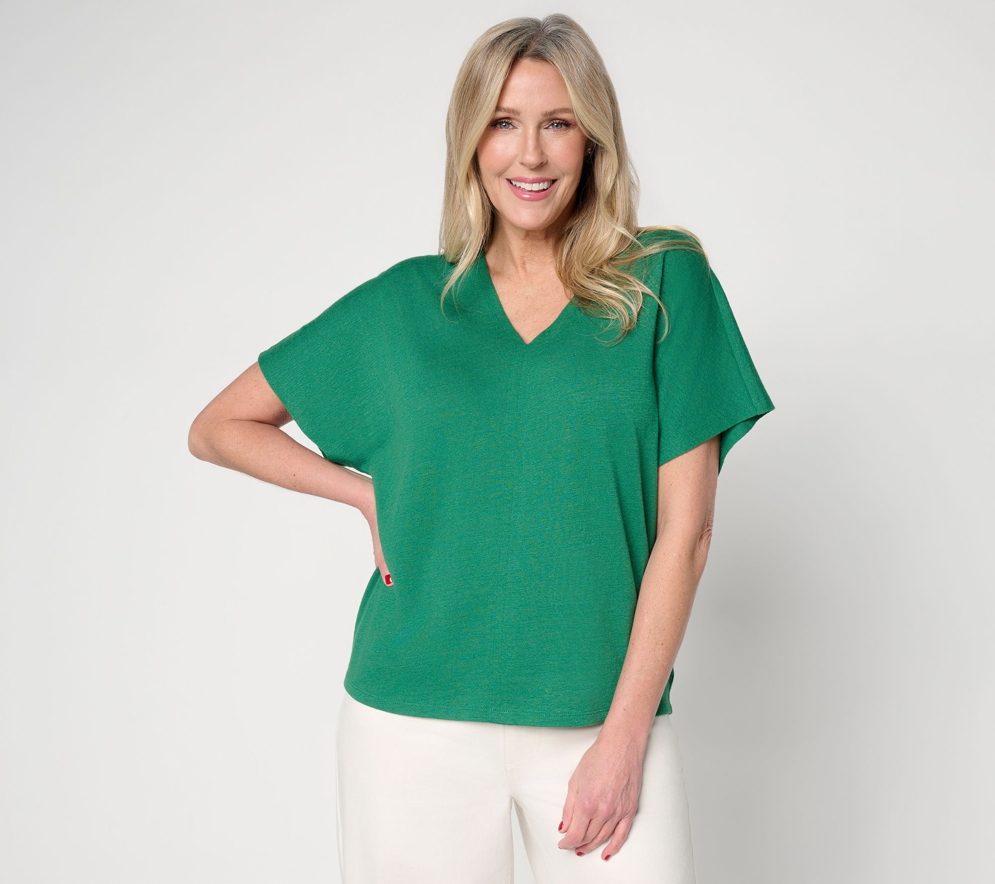 Carla Rockmore Collection V-Neck Dolman Sleeve Slub Knit Tee