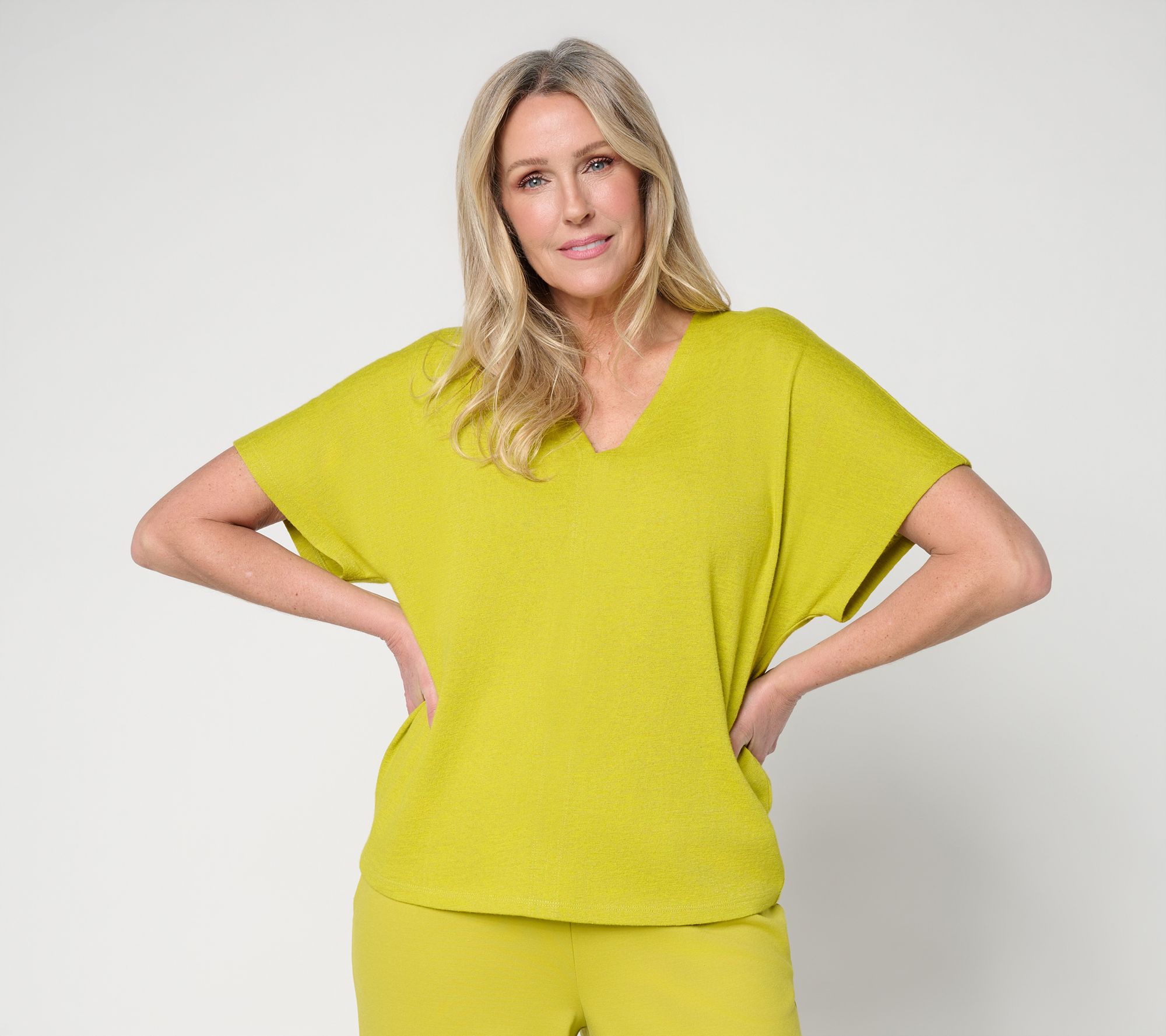 Carla Rockmore Collection V-Neck Dolman Sleeve Slub Knit Tee