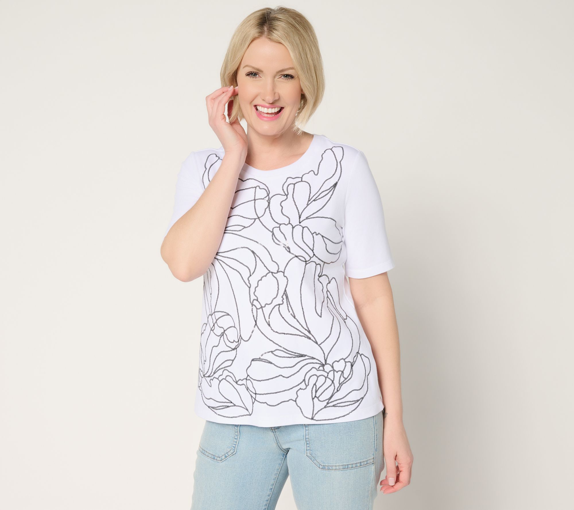 "As Is" Susan Graver Weekend Comfy Cotton Embroidered Top