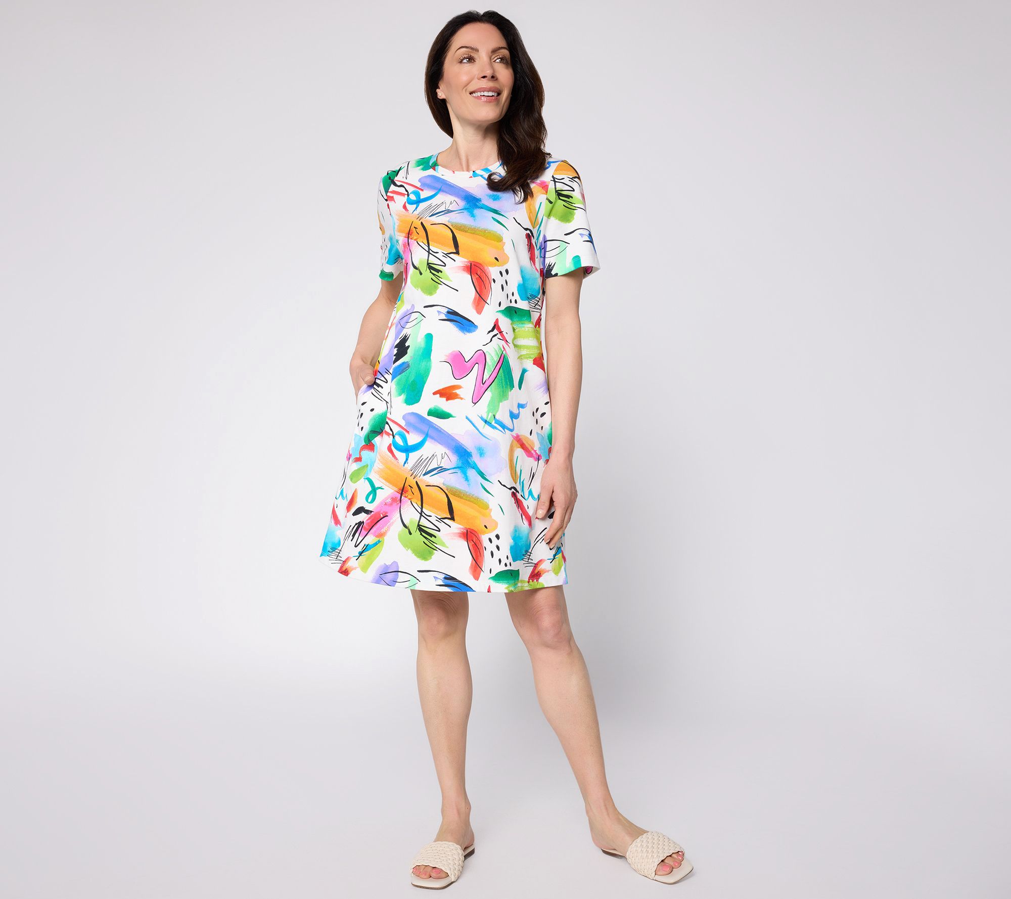  Luxe by Aimee Kestenberg Petite Printed A-Line T-Shirt Dress