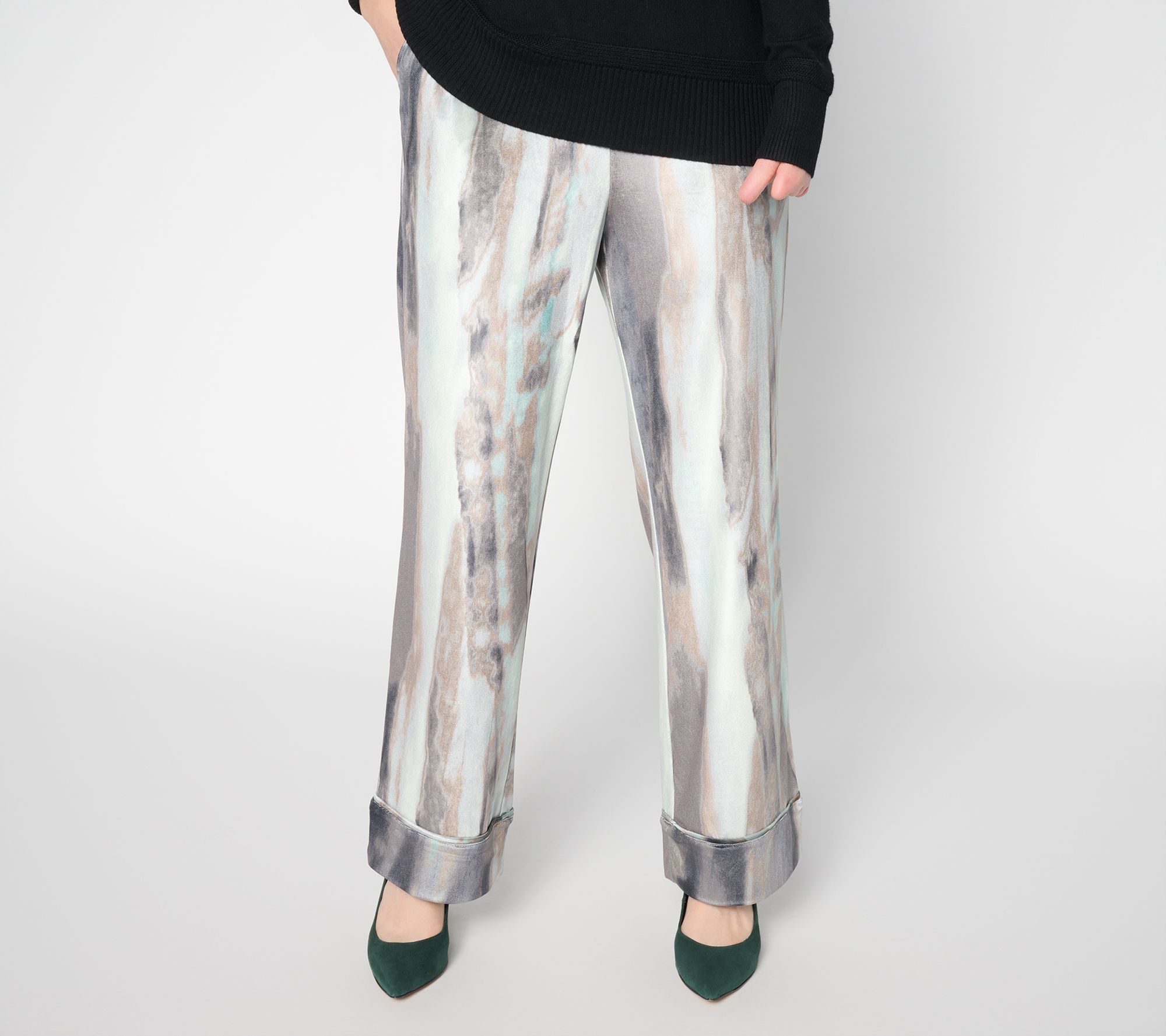 "As Is" LOGO by Lori Goldstein Petite Printed Velvet Full Length Pants
