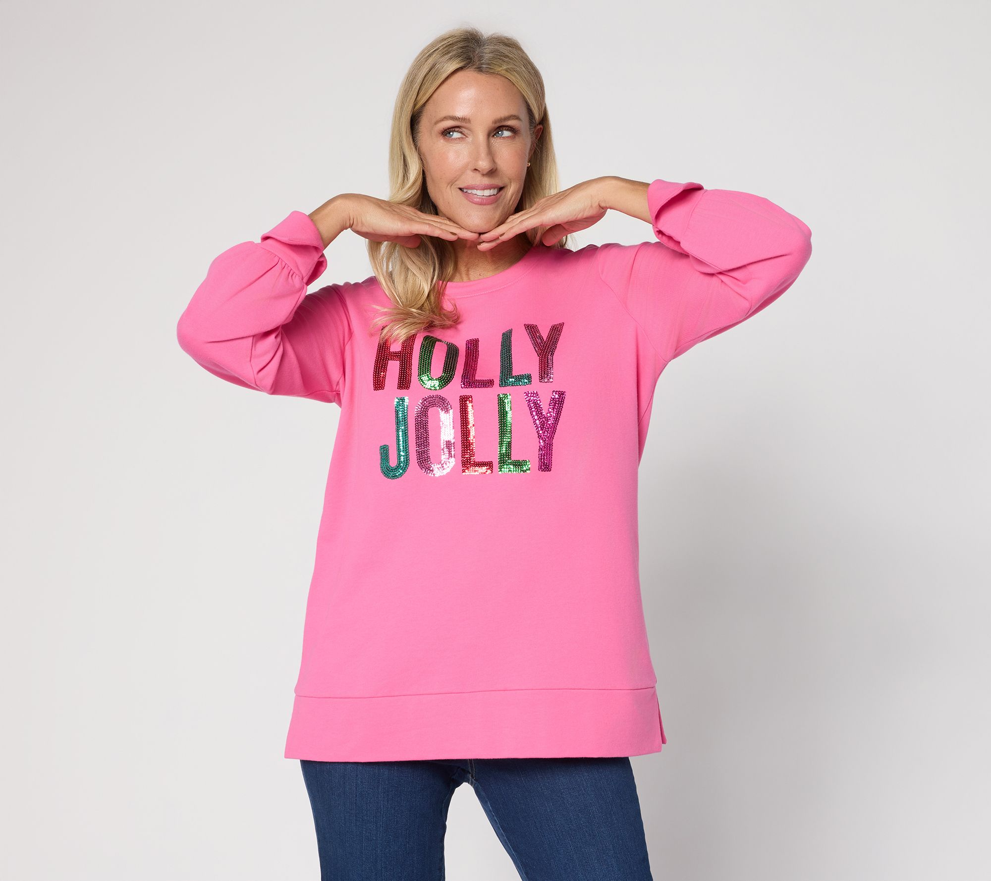 "As Is" Jingle Belles by Kim Gravel Sequin Holly Jolly Knit Top