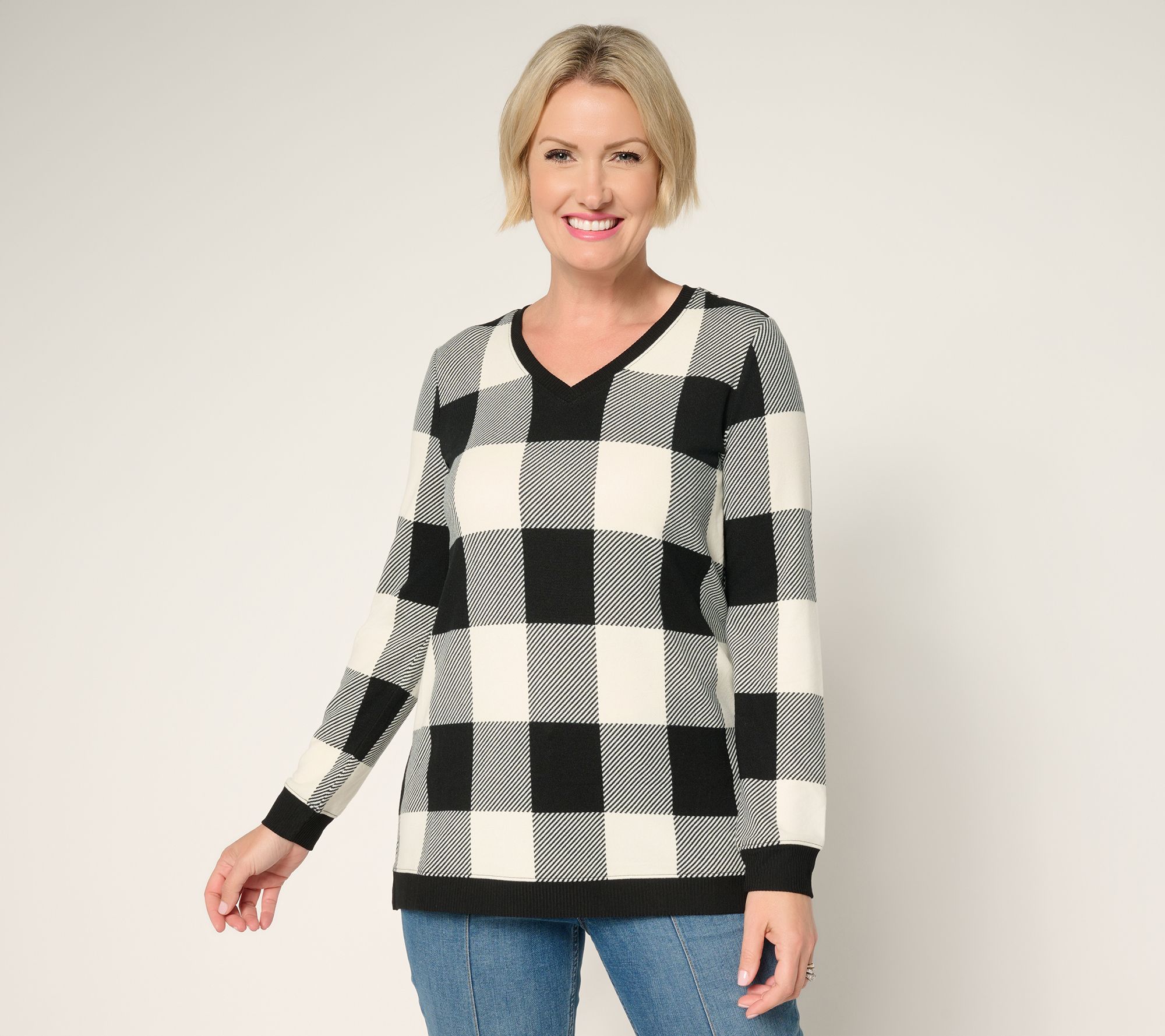 "As Is" Denim & Co. Petite Buffalo Plaid Heavenly Jersey Tunic
