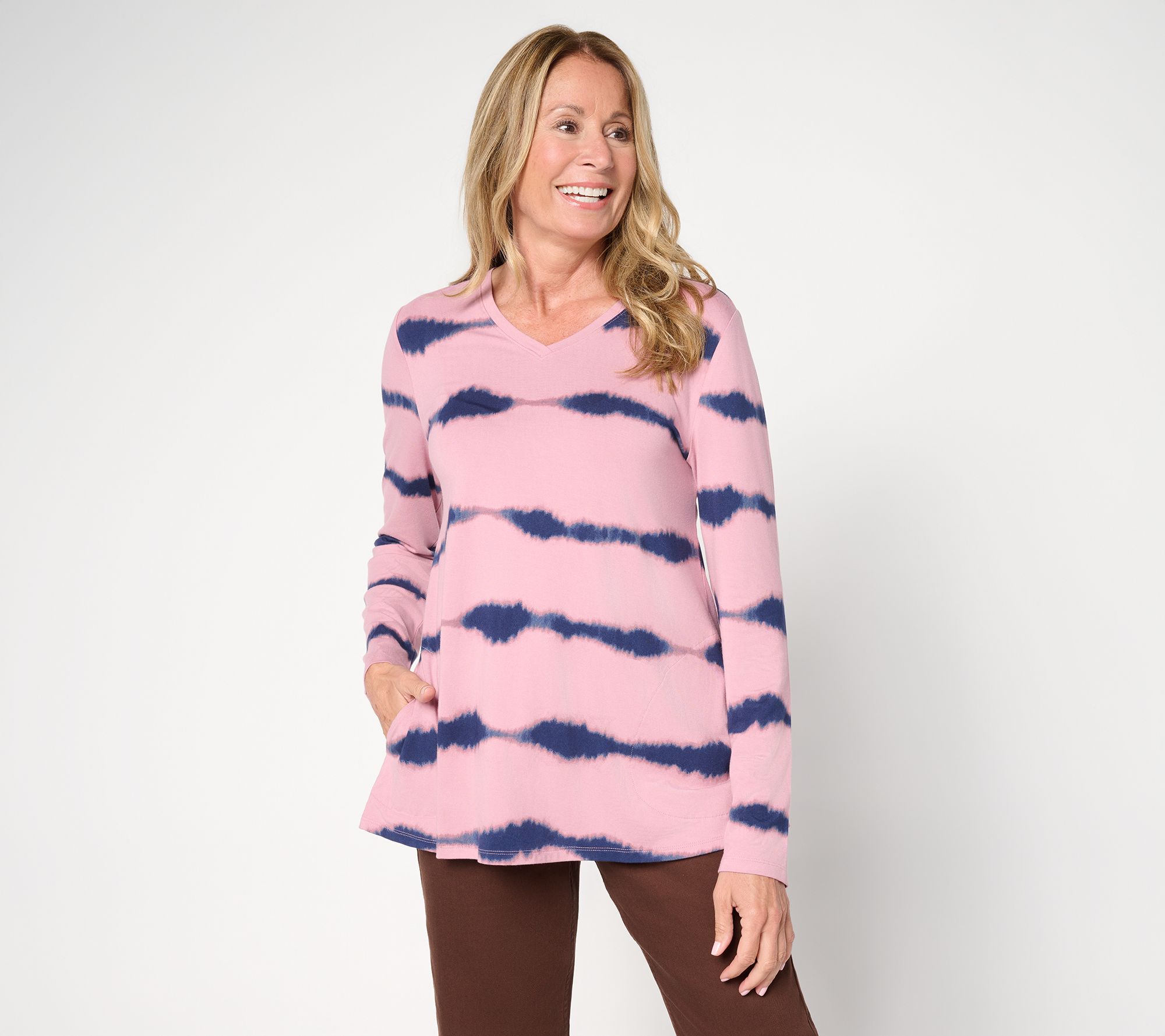 "As Is" LOGO by Lori Goldstein Rayon 230 Printed Stripe Dye Effect Top