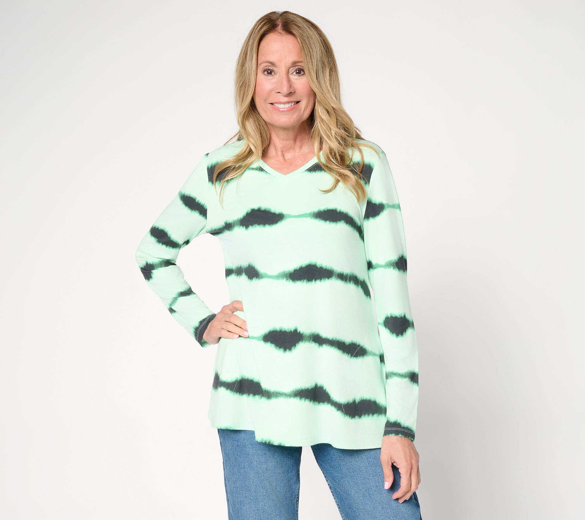 "As Is" LOGO by Lori Goldstein Rayon 230 Printed Stripe Dye Effect Top