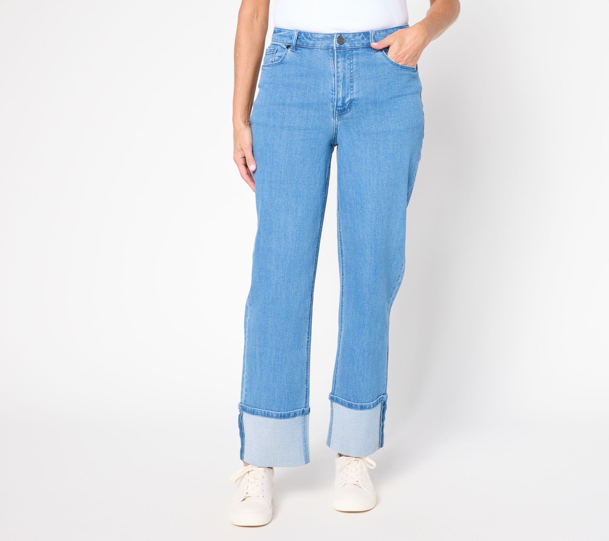 "As Is" Susan Graver Petite Stretch Denim Cuffed Jean - Indigo