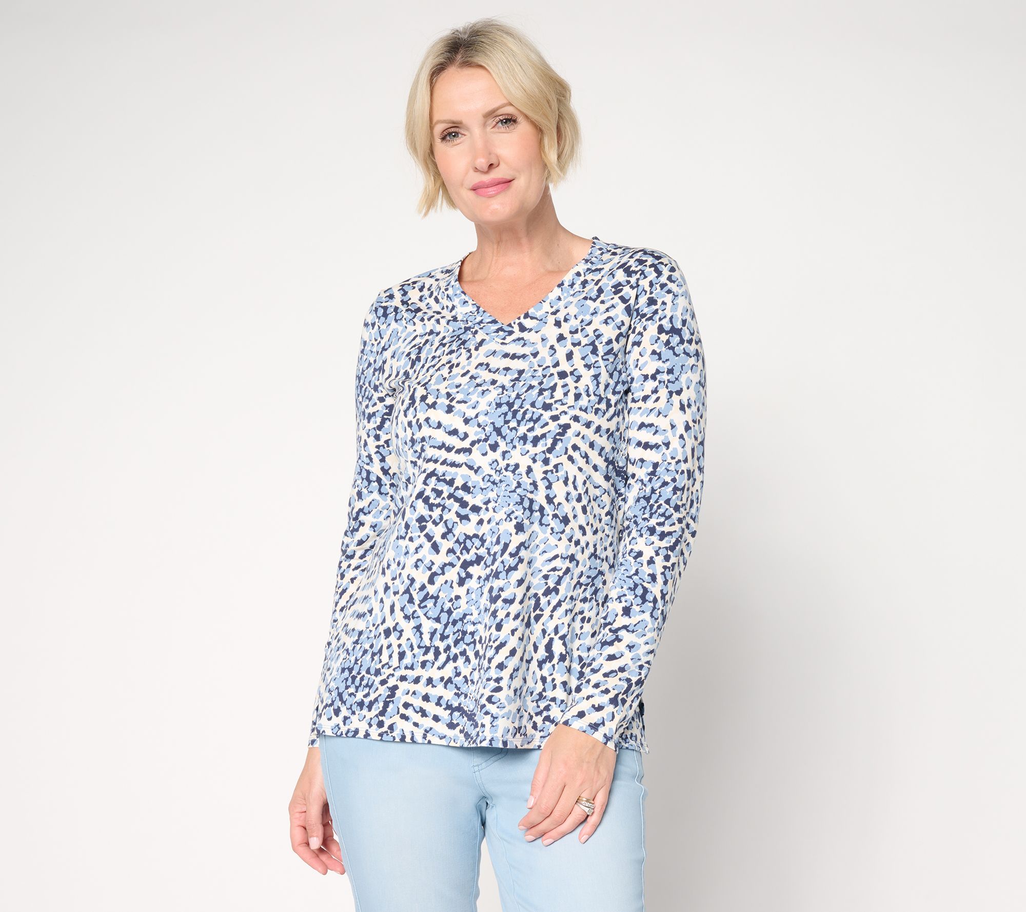 "As Is" Belle by Kim Gravel TripleLuxe Knit Blot & Blur V-Neck Top
