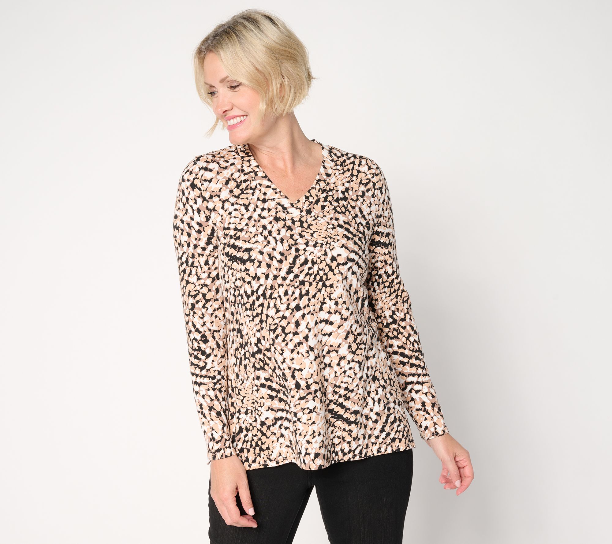 "As Is" Belle by Kim Gravel TripleLuxe Knit Blot & Blur V-Neck Top