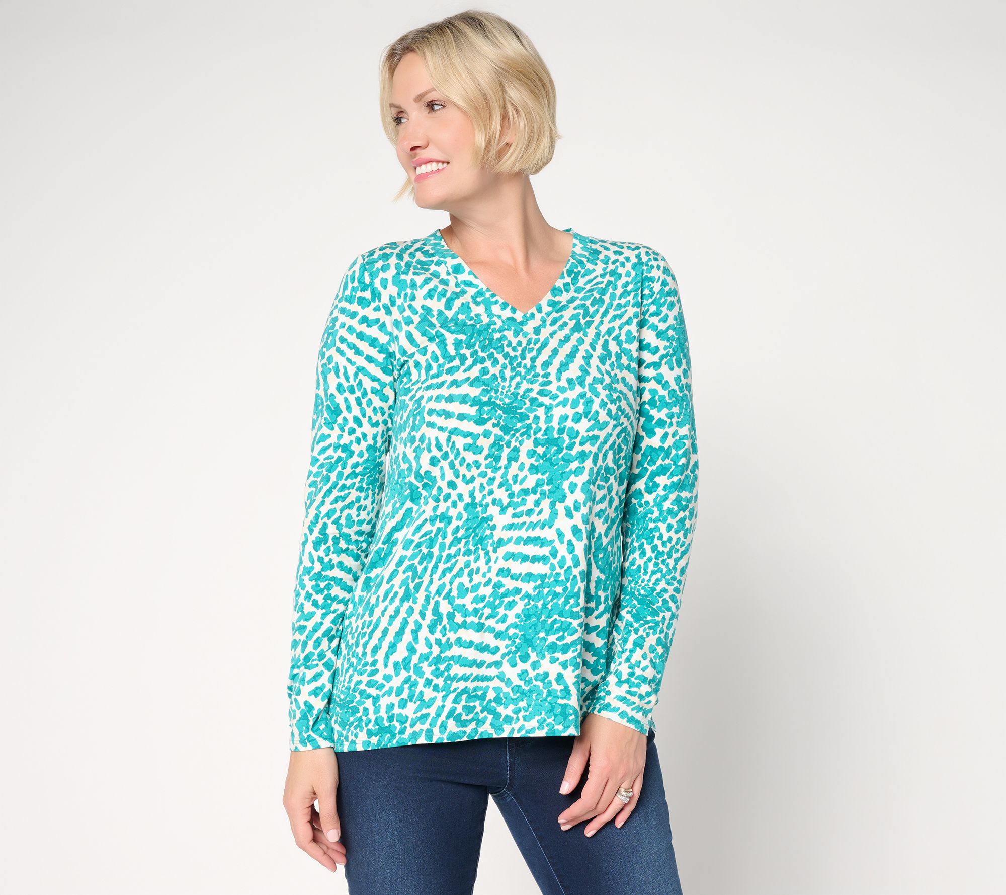 "As Is" Belle by Kim Gravel TripleLuxe Knit Blot & Blur V-Neck Top