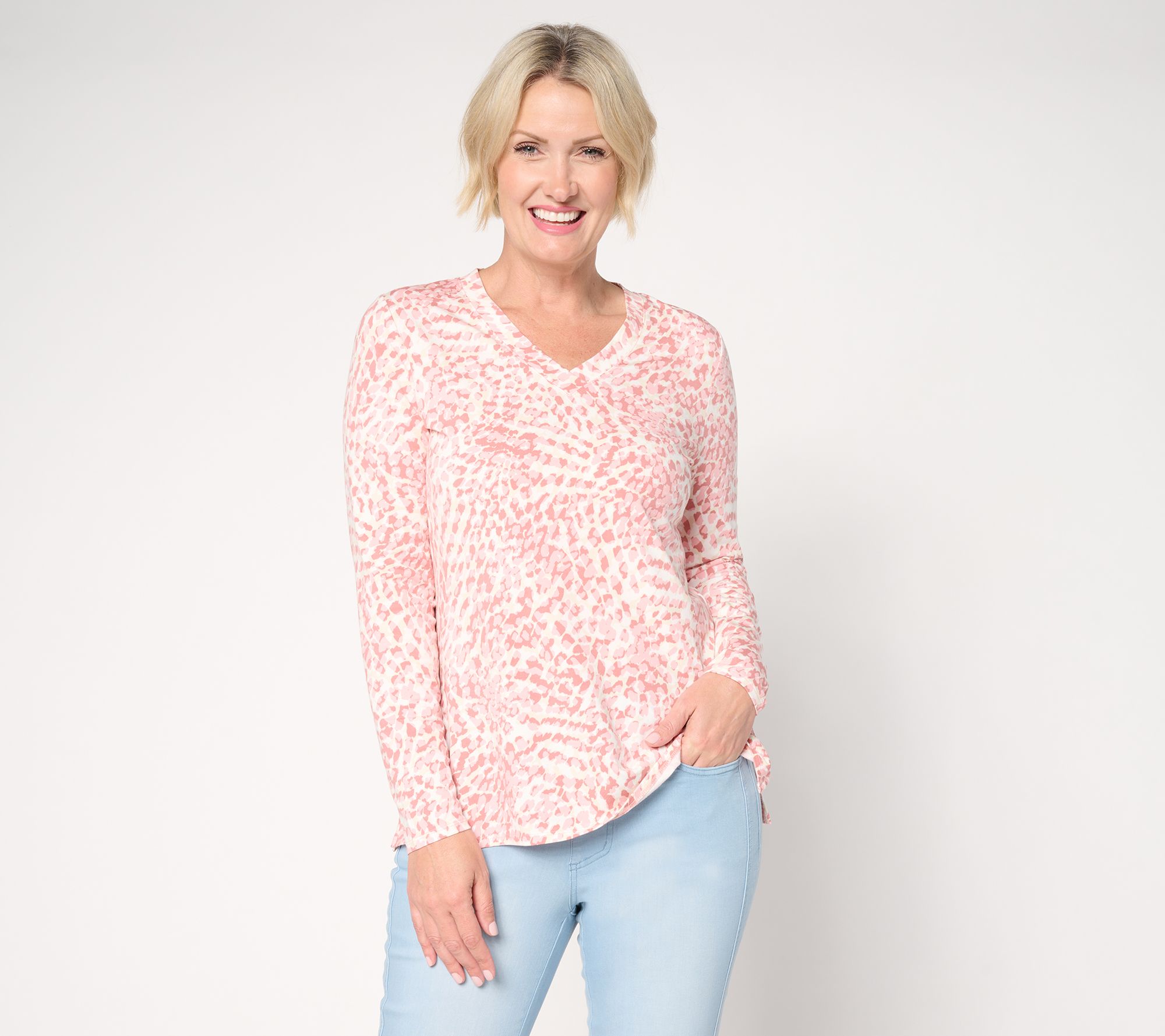 "As Is" Belle by Kim Gravel TripleLuxe Knit Blot & Blur V-Neck Top