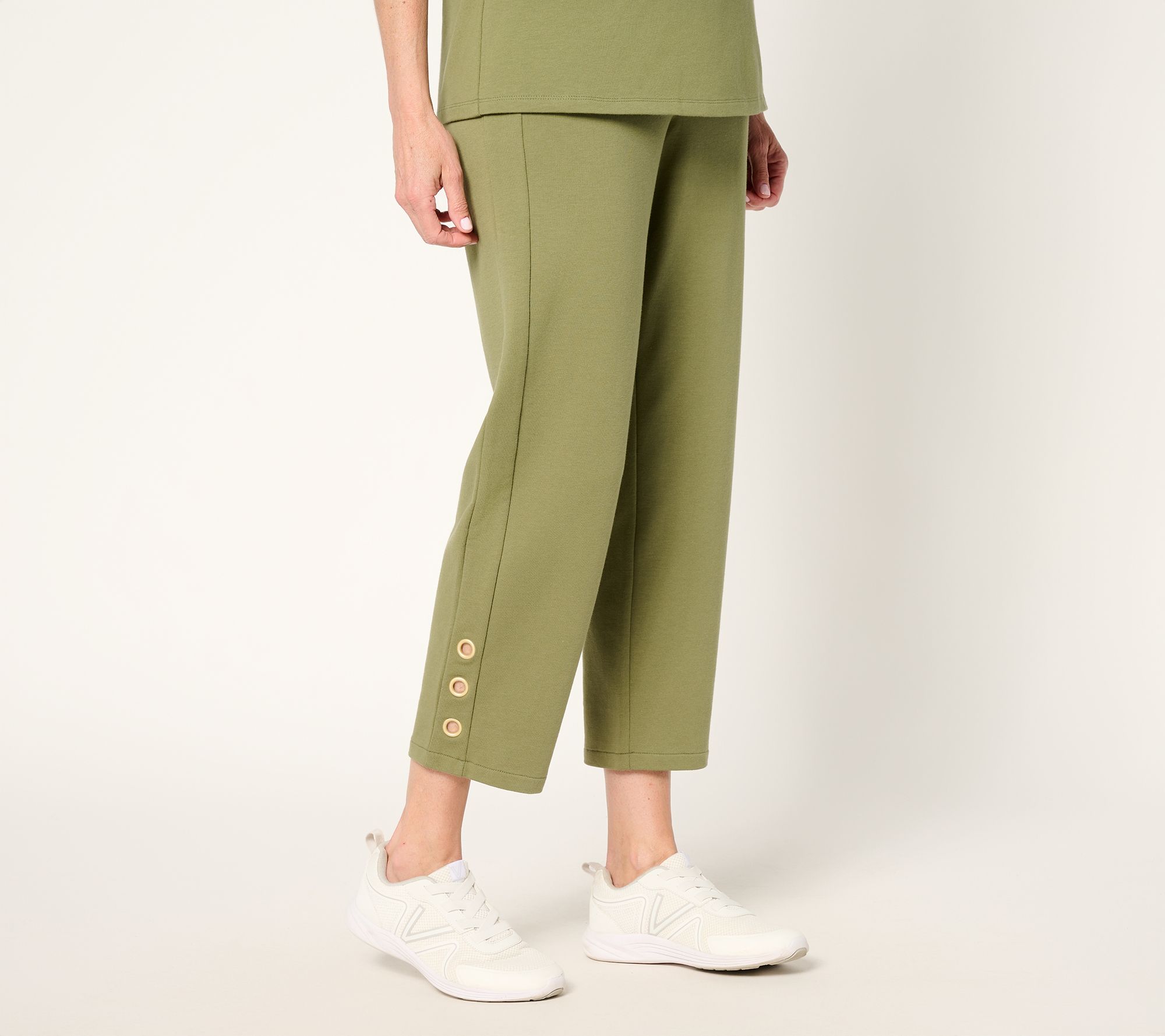 "As Is" Sport Savvy Petite French Terry Crop Pants with Grommet Detail