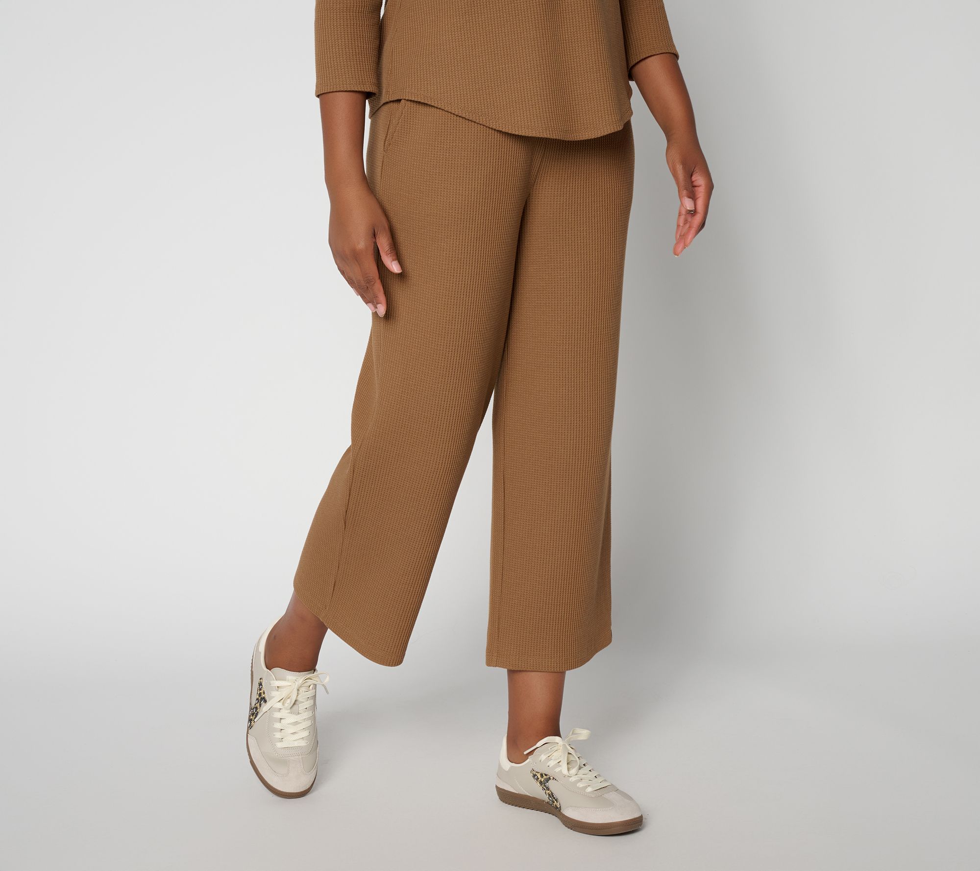 Susan Graver Weekend Regular Brushed Waffle Knit Wide Leg Crop Pants