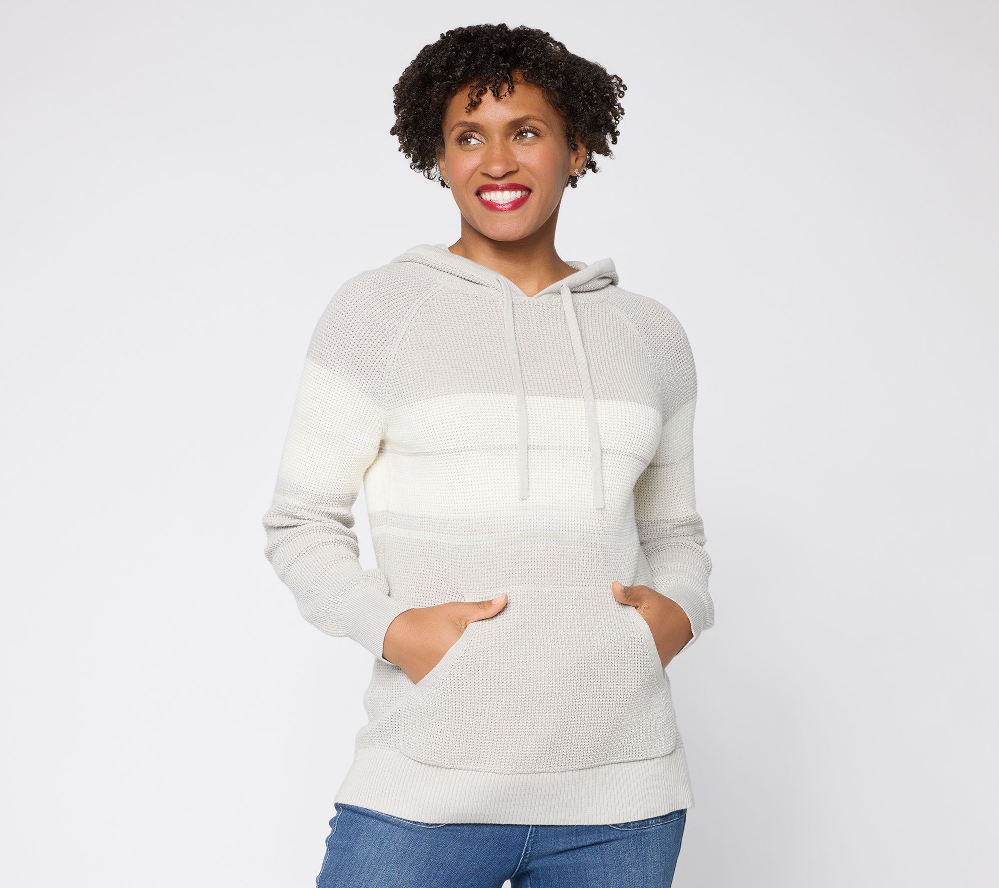 "As Is" Belle by Kim Gravel Coastal Stripe Waffle Stitch Sweater