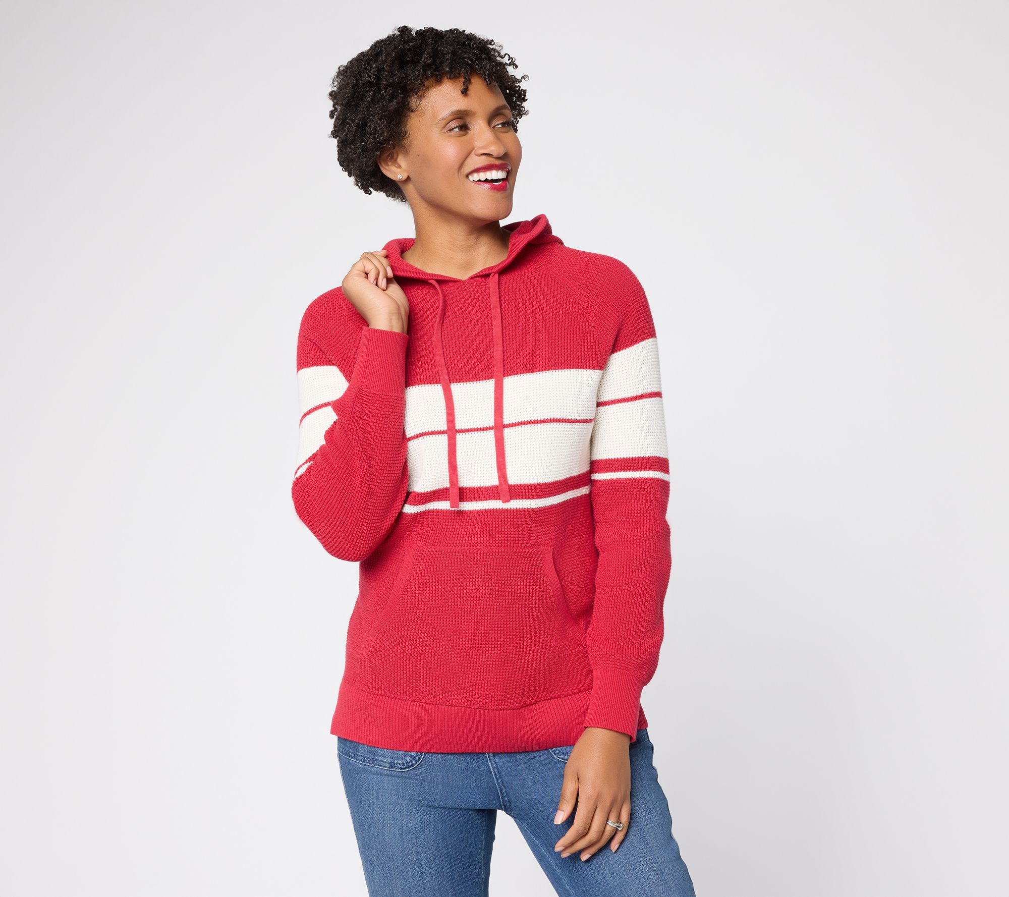 "As Is" Belle by Kim Gravel Coastal Stripe Waffle Stitch Sweater