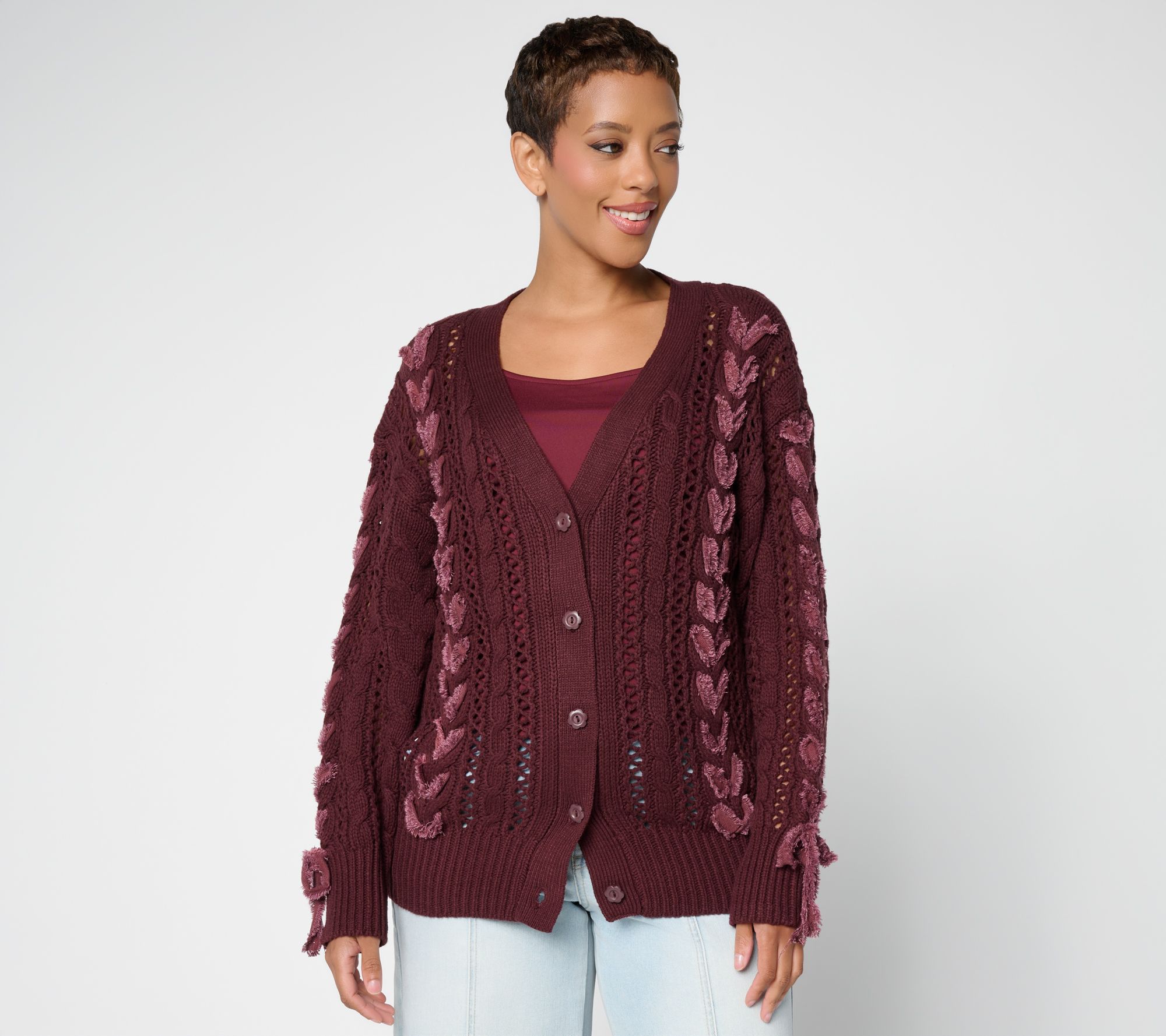 Driftwood Lacey Sweater with Tonal Laces - Brown