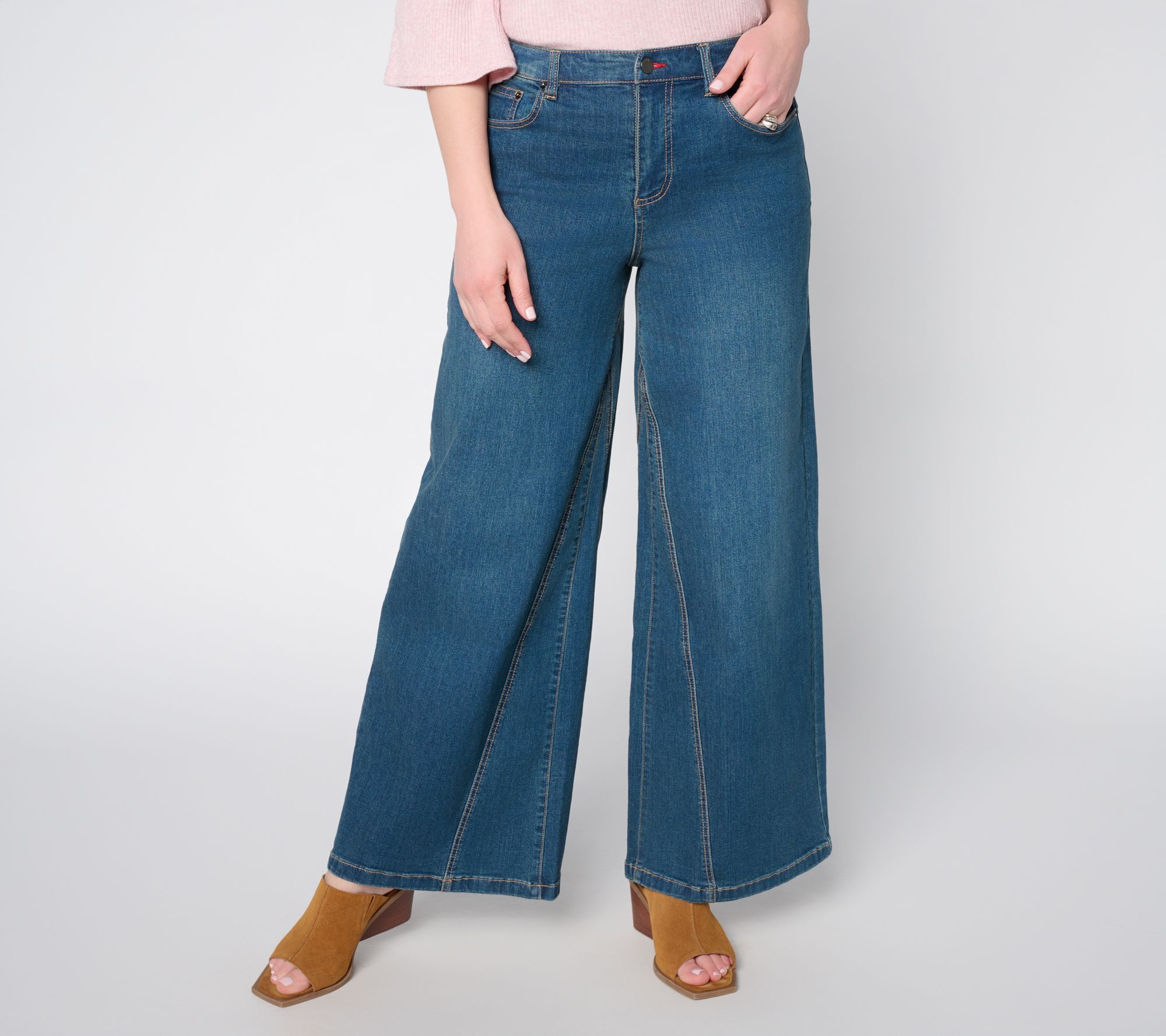 "As Is" Peace Love World Pet Full Length Wide Leg Denim Pants w/Gusset