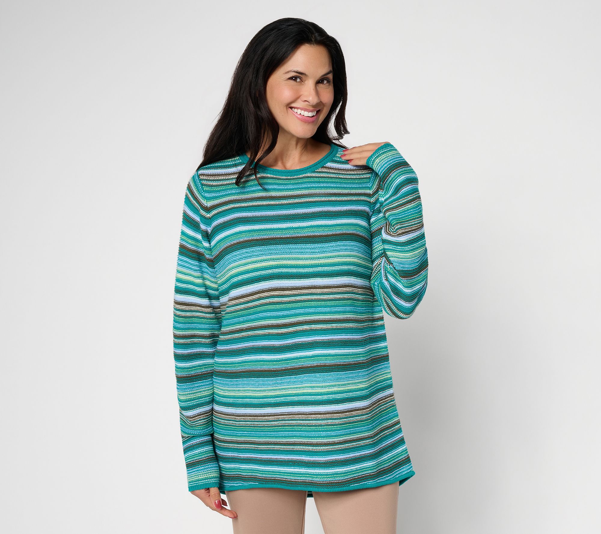 Denim & Co. Striped Crew Neck Long Sleeve Sweater