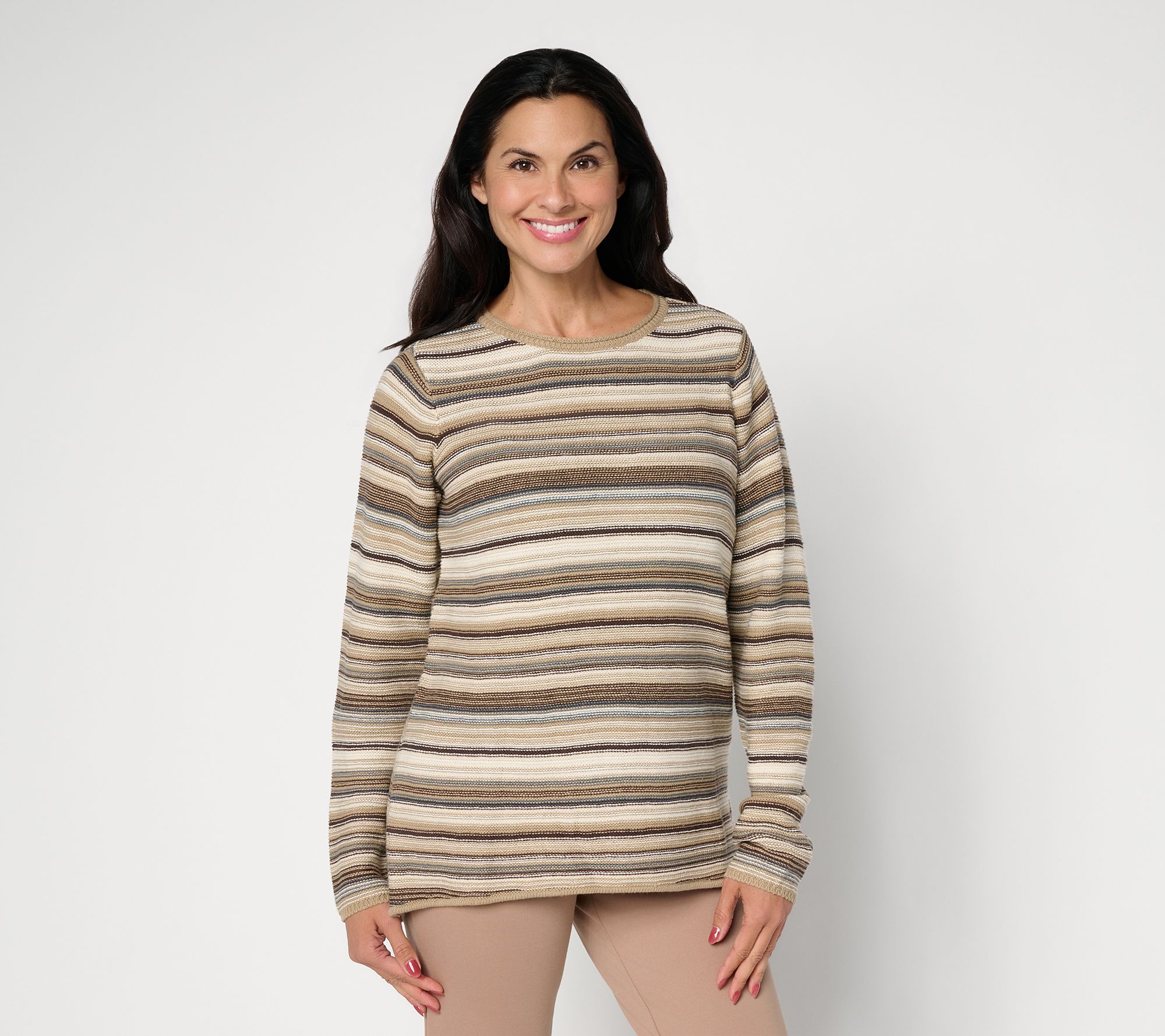 Denim & Co. Striped Crew Neck Long Sleeve Sweater