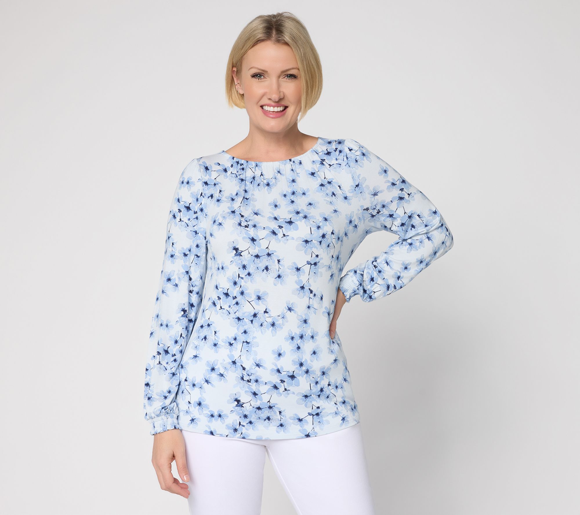 "As Is" BEAUTIFUL by Lawrence Zarian Print Gathered Blouse