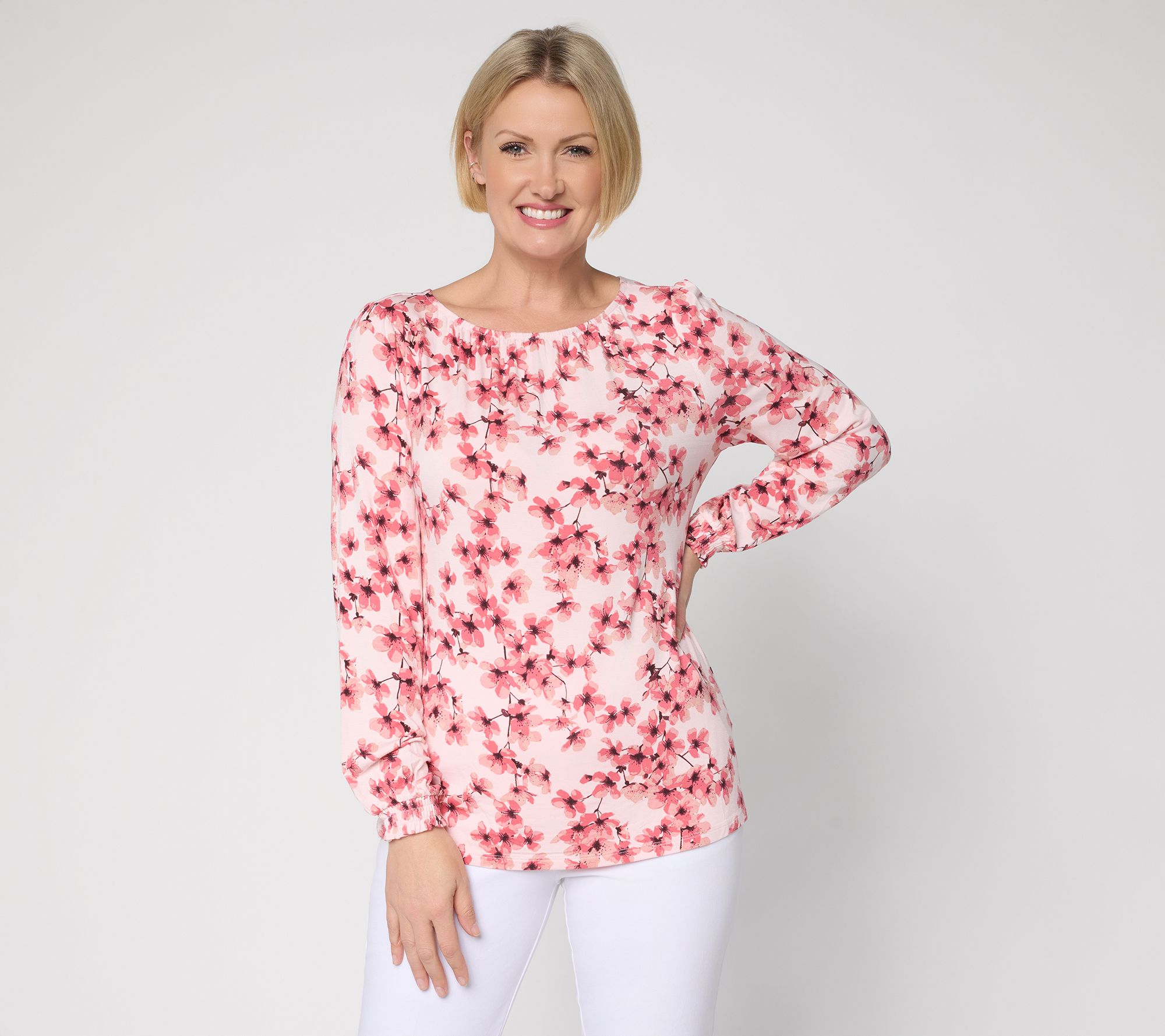 "As Is" BEAUTIFUL by Lawrence Zarian Print Gathered Blouse