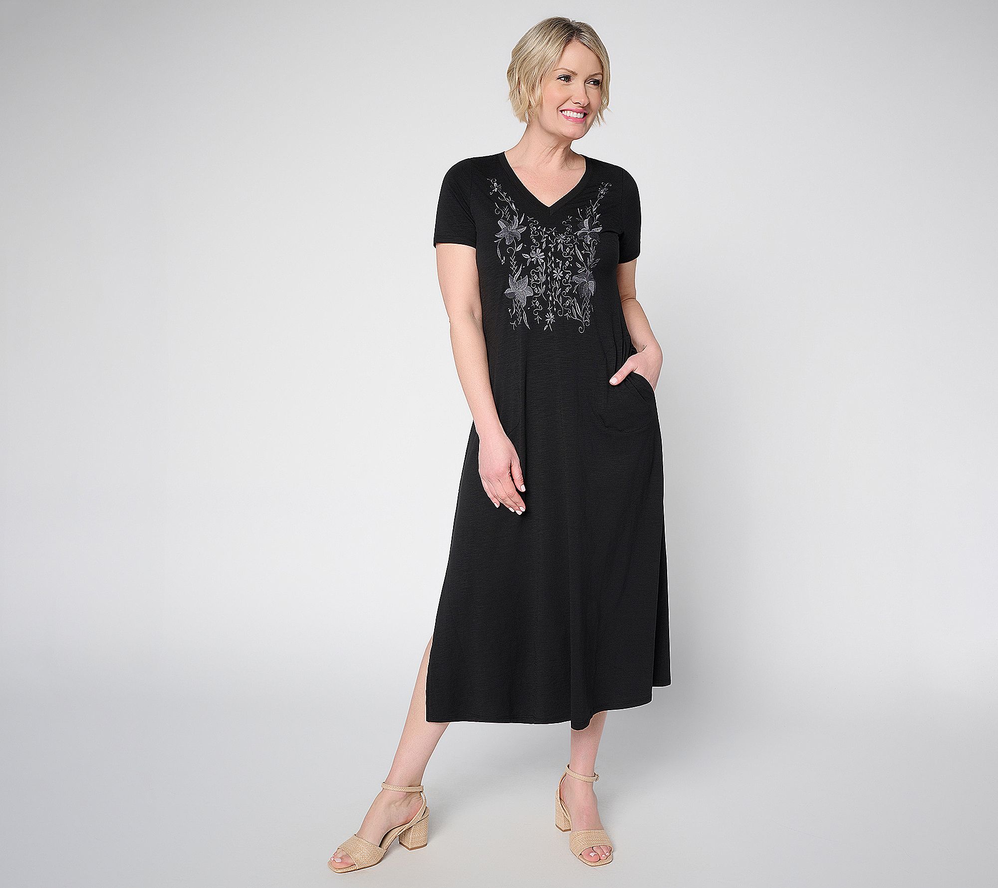 "As Is" Belle by Kim Gravel Reg Slub Knit Blushing Blooms Maxi Dress