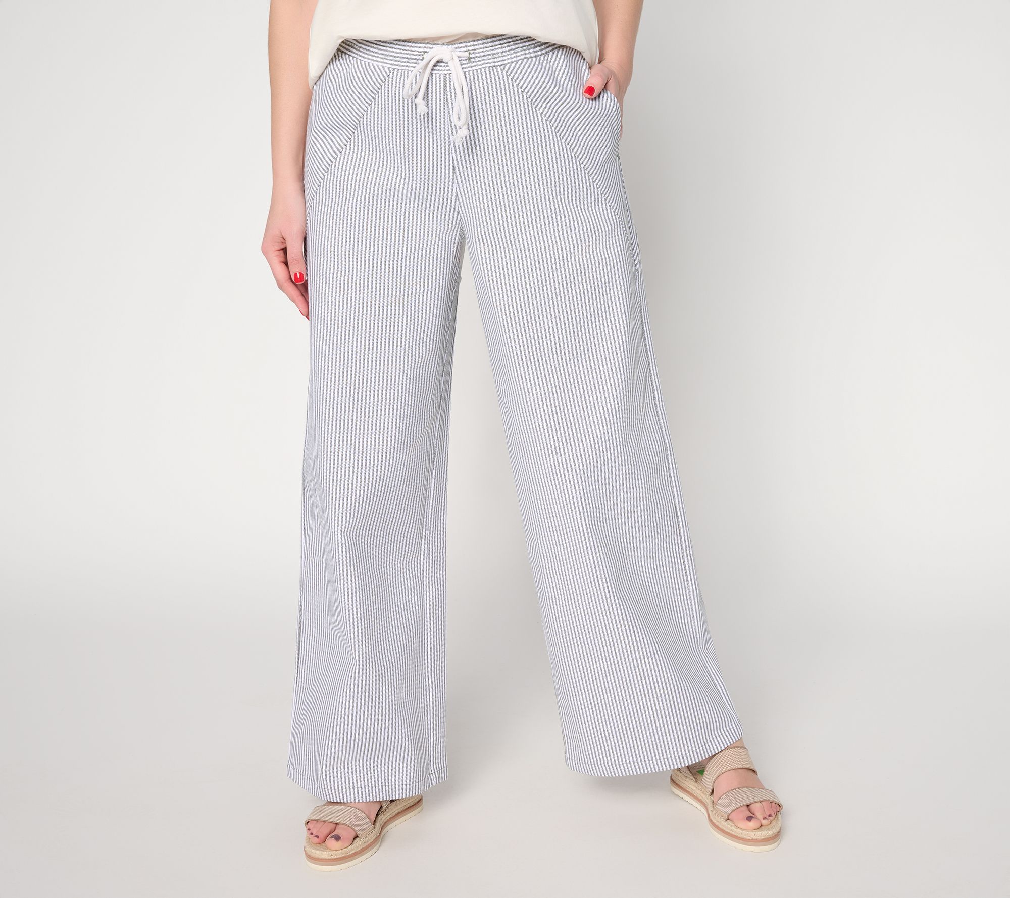 "As Is" Peace Love World Petite Full Length Railroad Stripe Pants