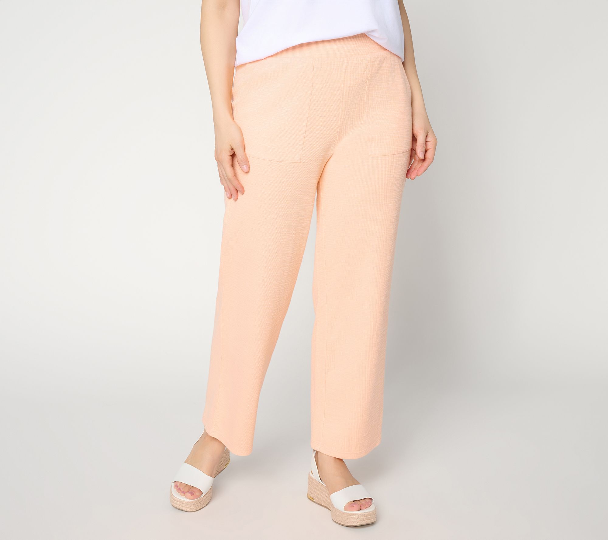 "As Is" Susan Graver Soleil Petite Slub Rib Knit Ankle Pants
