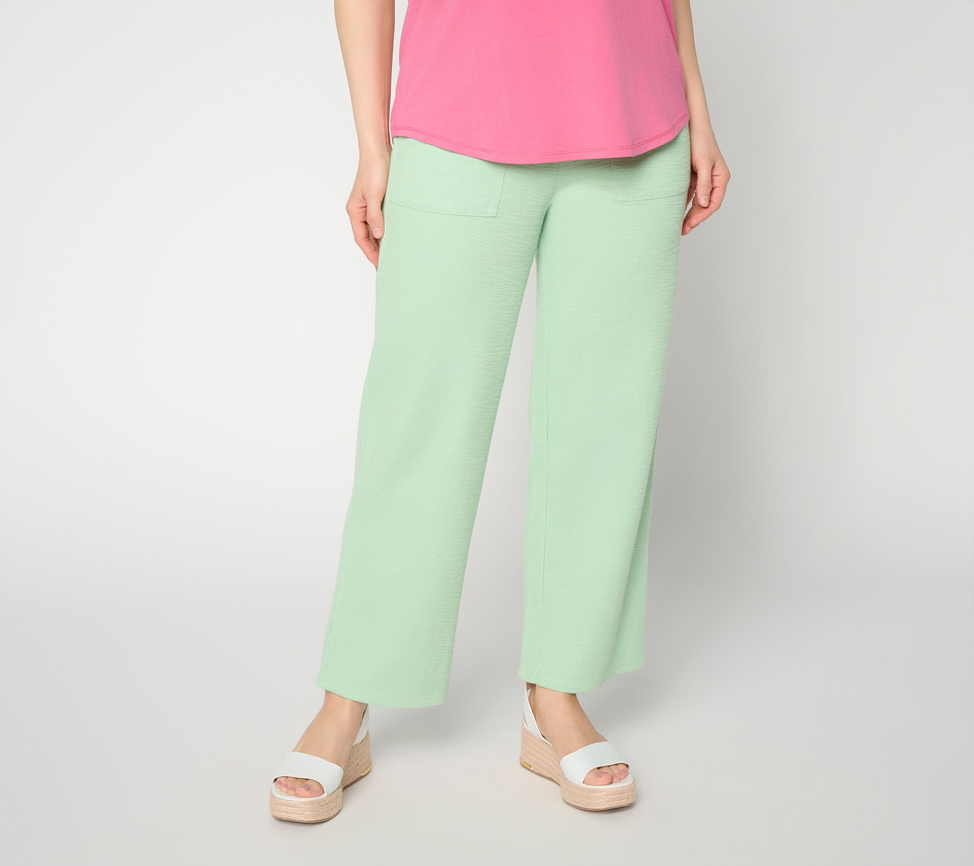 "As Is" Susan Graver Soleil Petite Slub Rib Knit Ankle Pants