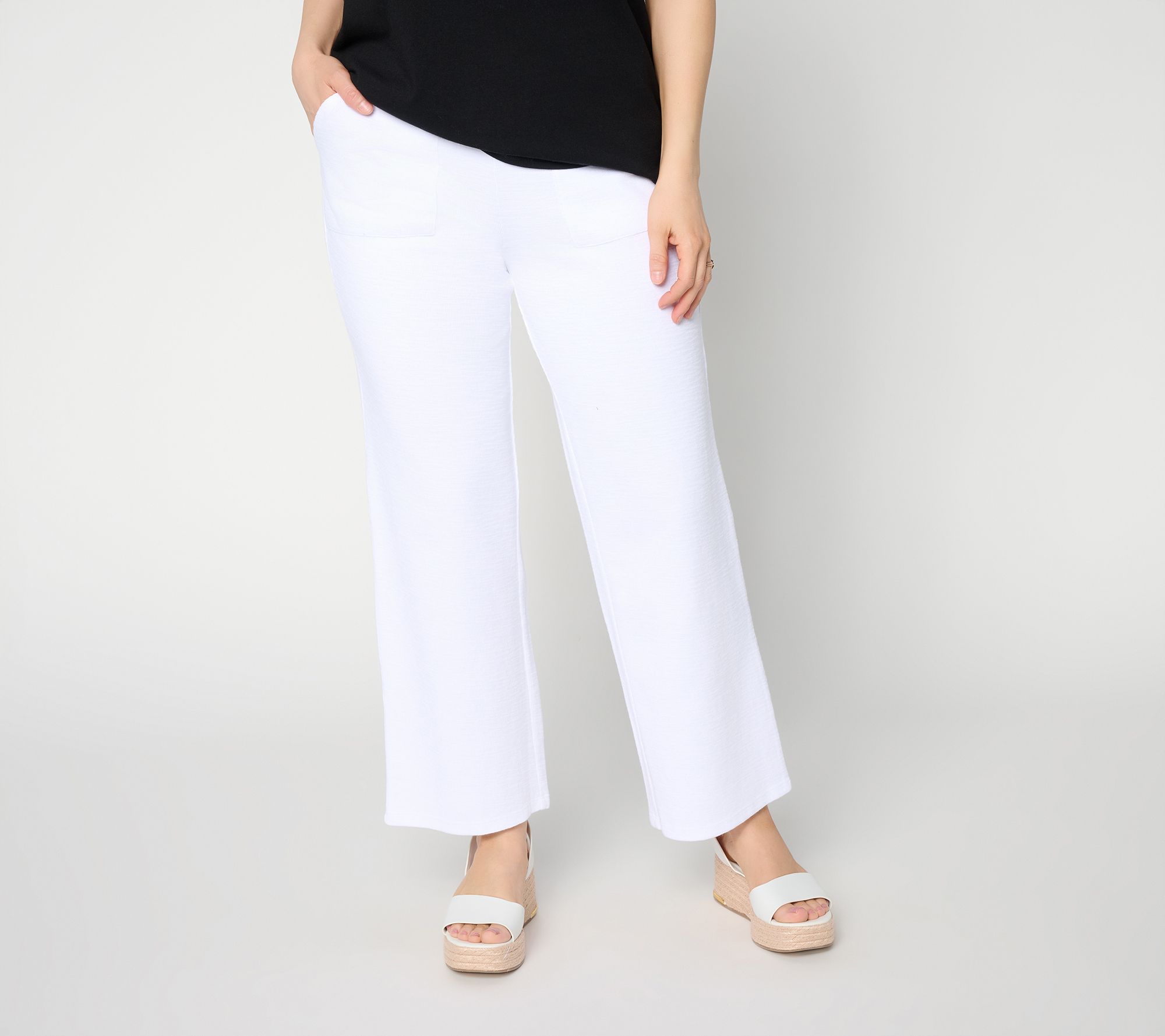 "As Is" Susan Graver Soleil Petite Slub Rib Knit Ankle Pants
