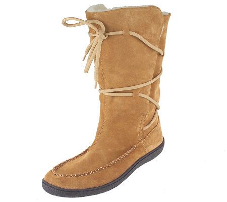 Tsonga Suede Pull-on Boots with Lacing & Faux Fur Lining — QVC.com