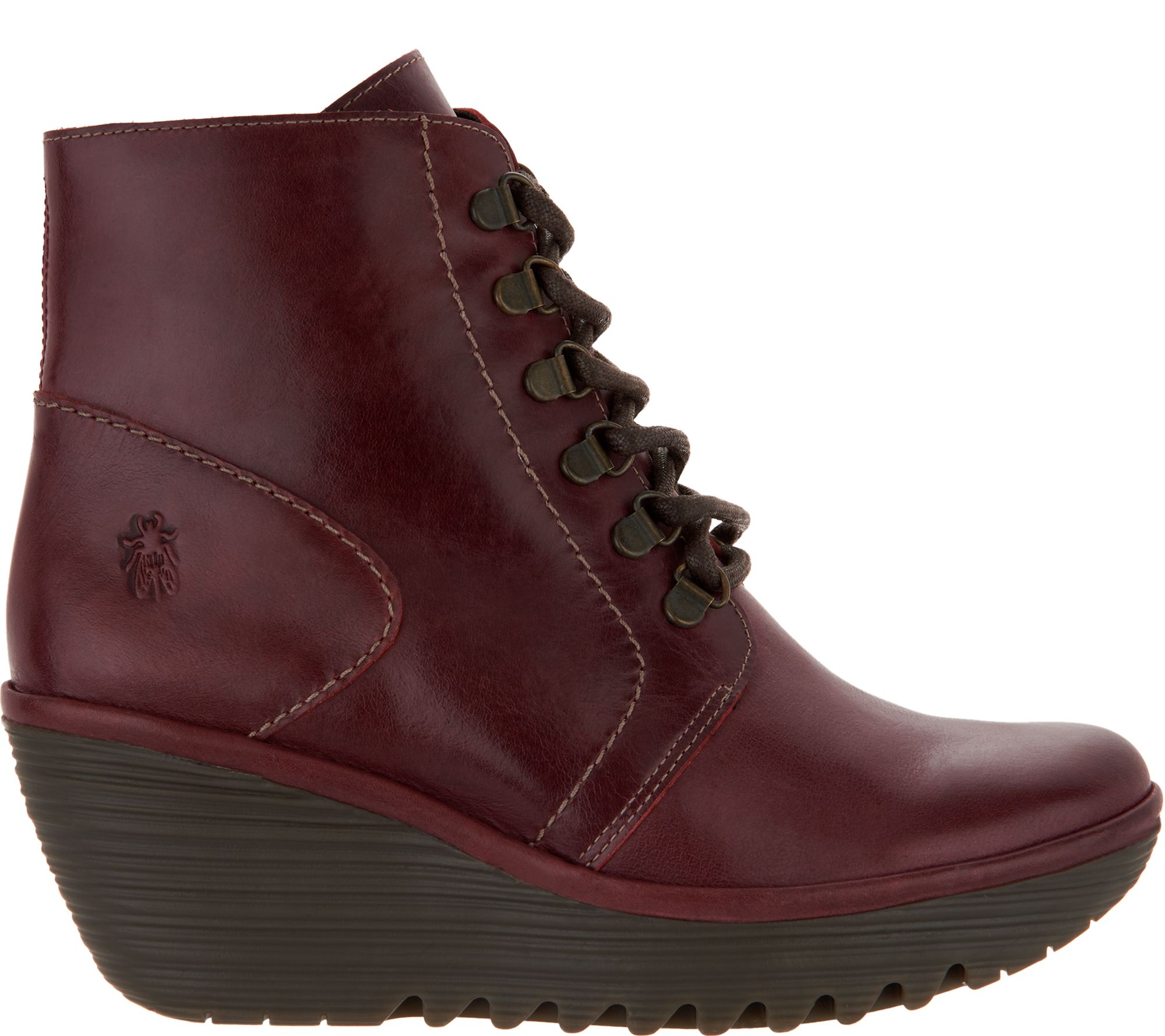 FLY London Leather Lace-up Wedge Ankle Boots - Yarn - QVC.com