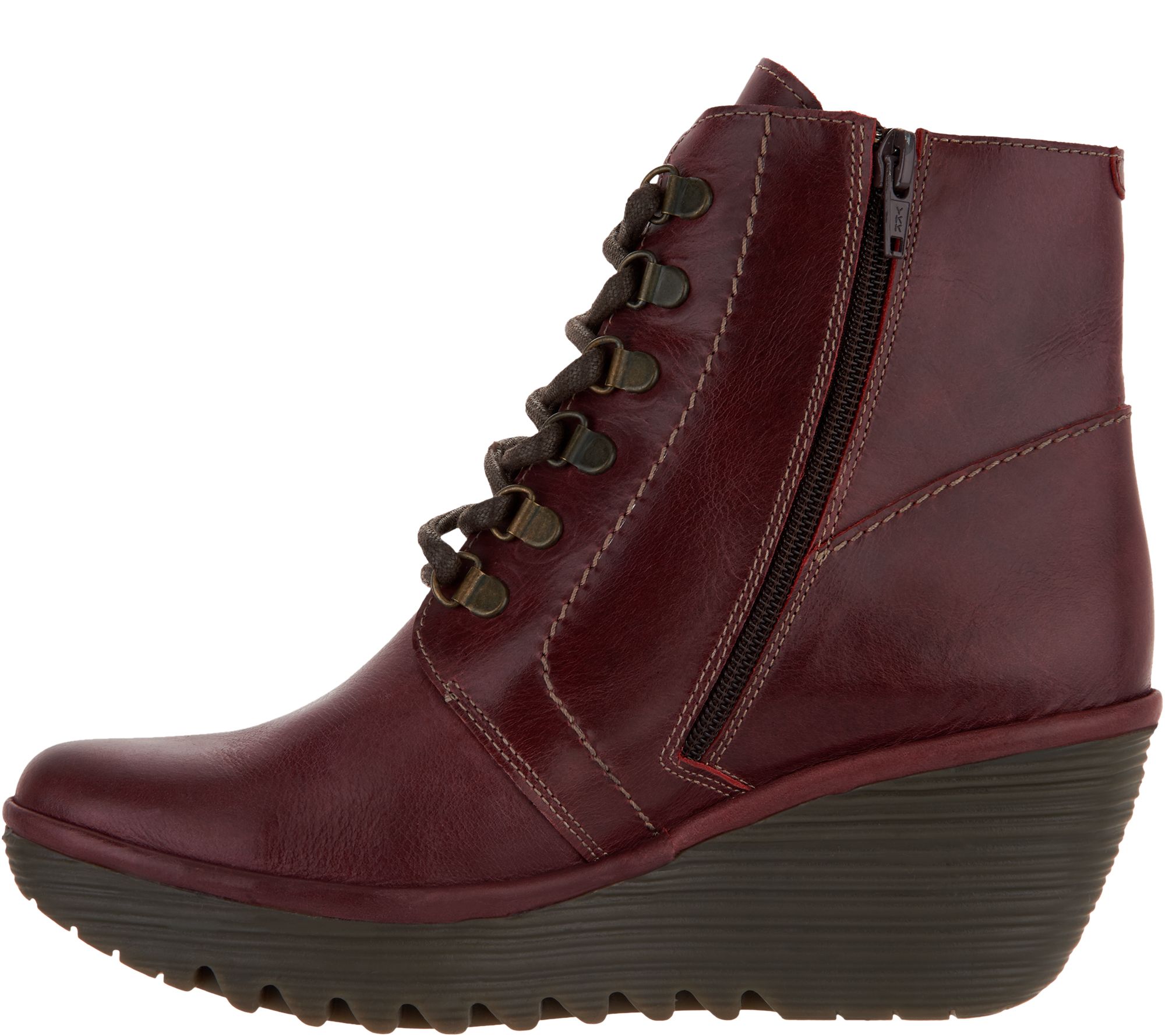 FLY London Leather Lace-up Wedge Ankle Boots - Yarn - QVC.com